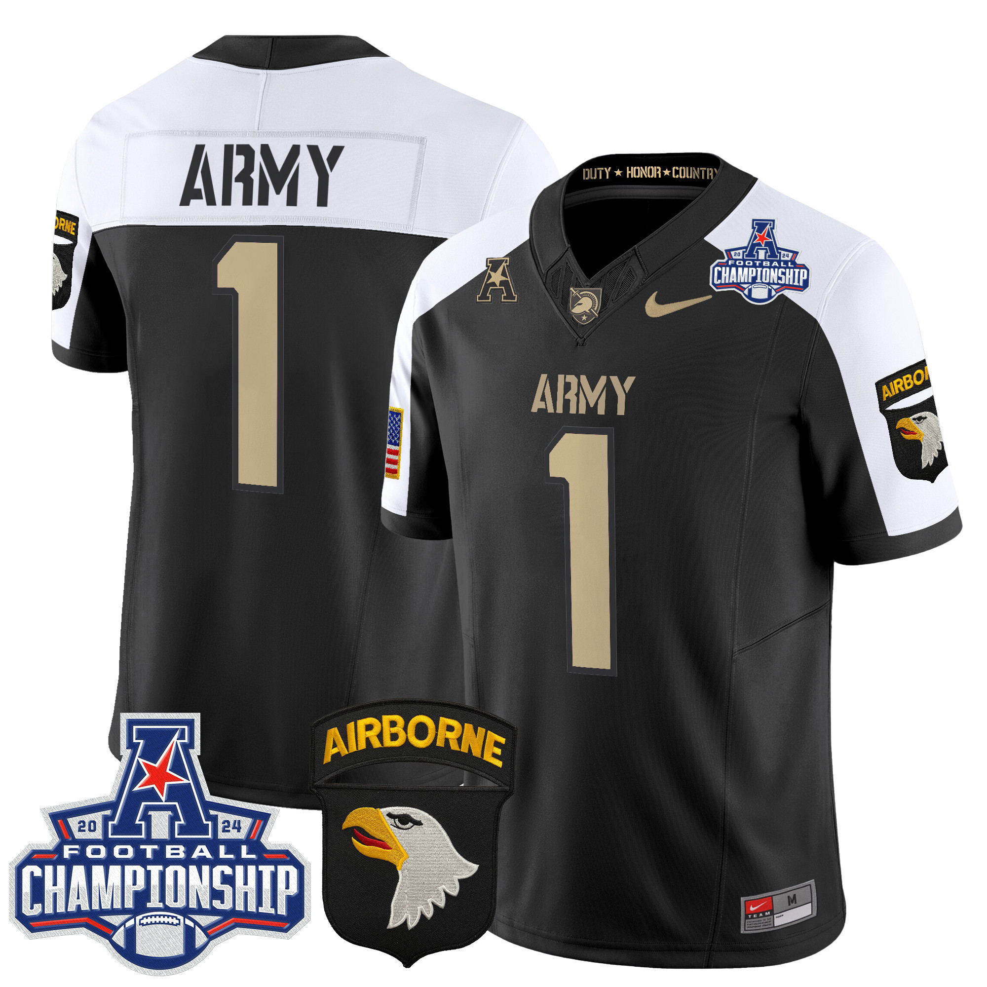 Men's Army Black Knights 2024 AAC Championship Patch Vapor Limited Jersey V3 - All Stitched