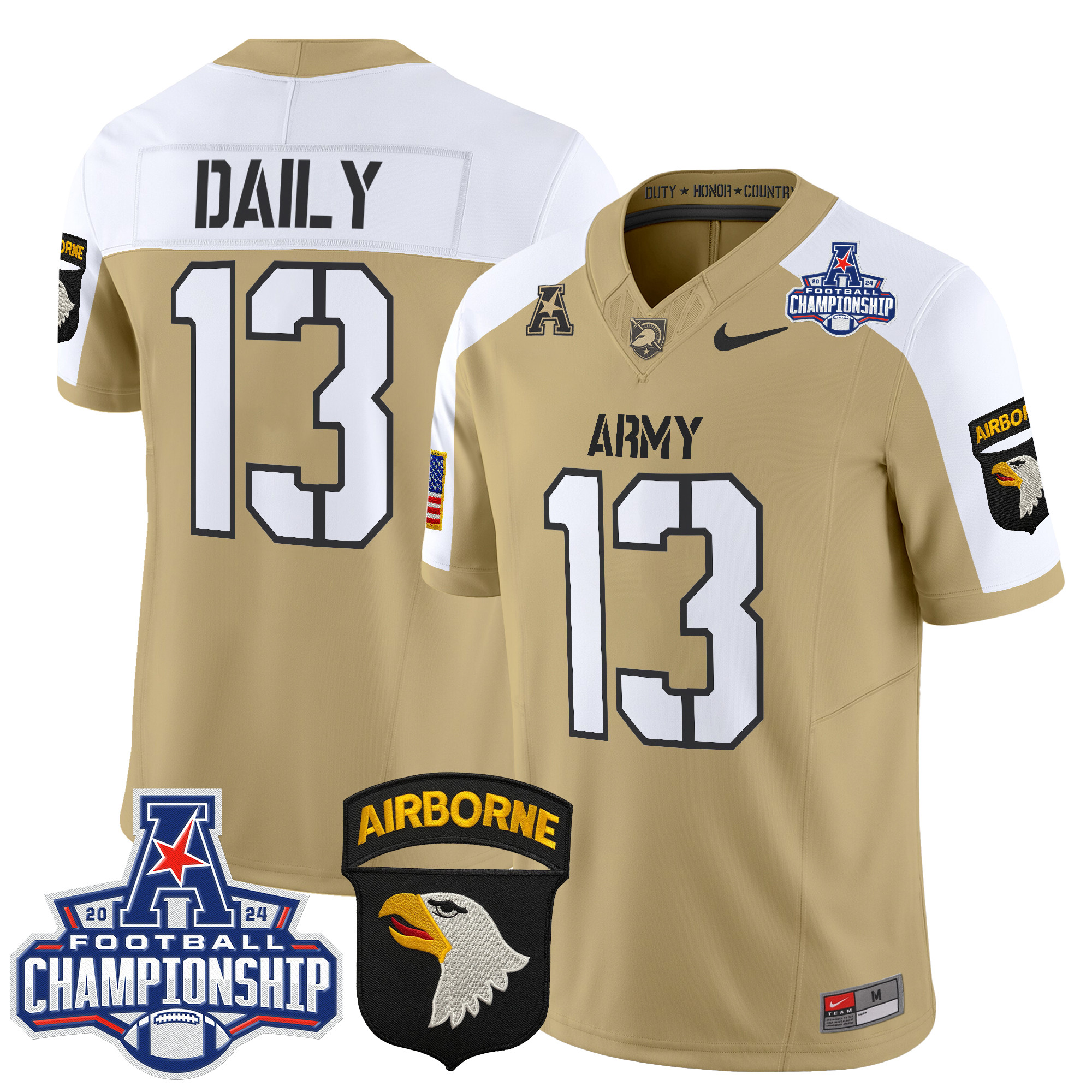 Men's Army Black Knights 2024 AAC Championship Patch Vapor Limited Jersey V3 - All Stitched