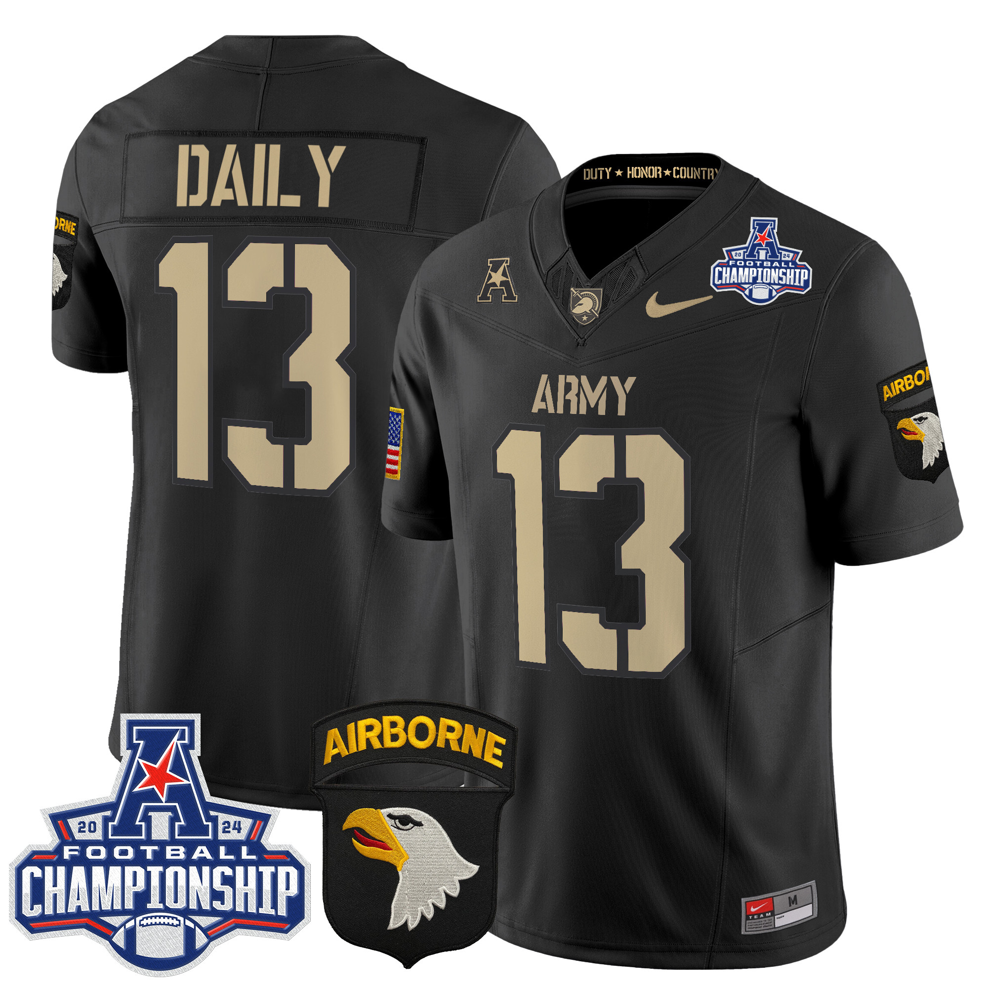 Men's Army Black Knights 2024 AAC Championship Patch Vapor Limited Jersey V3 - All Stitched