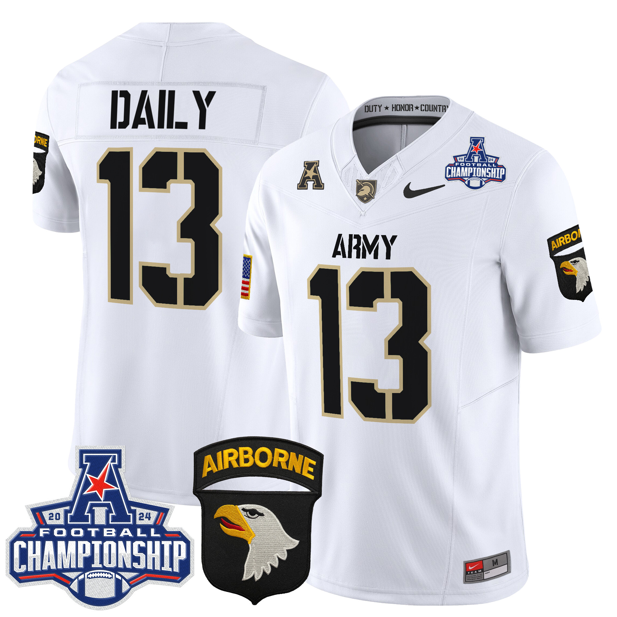 Men's Army Black Knights 2024 AAC Championship Patch Vapor Limited Jersey V3 - All Stitched