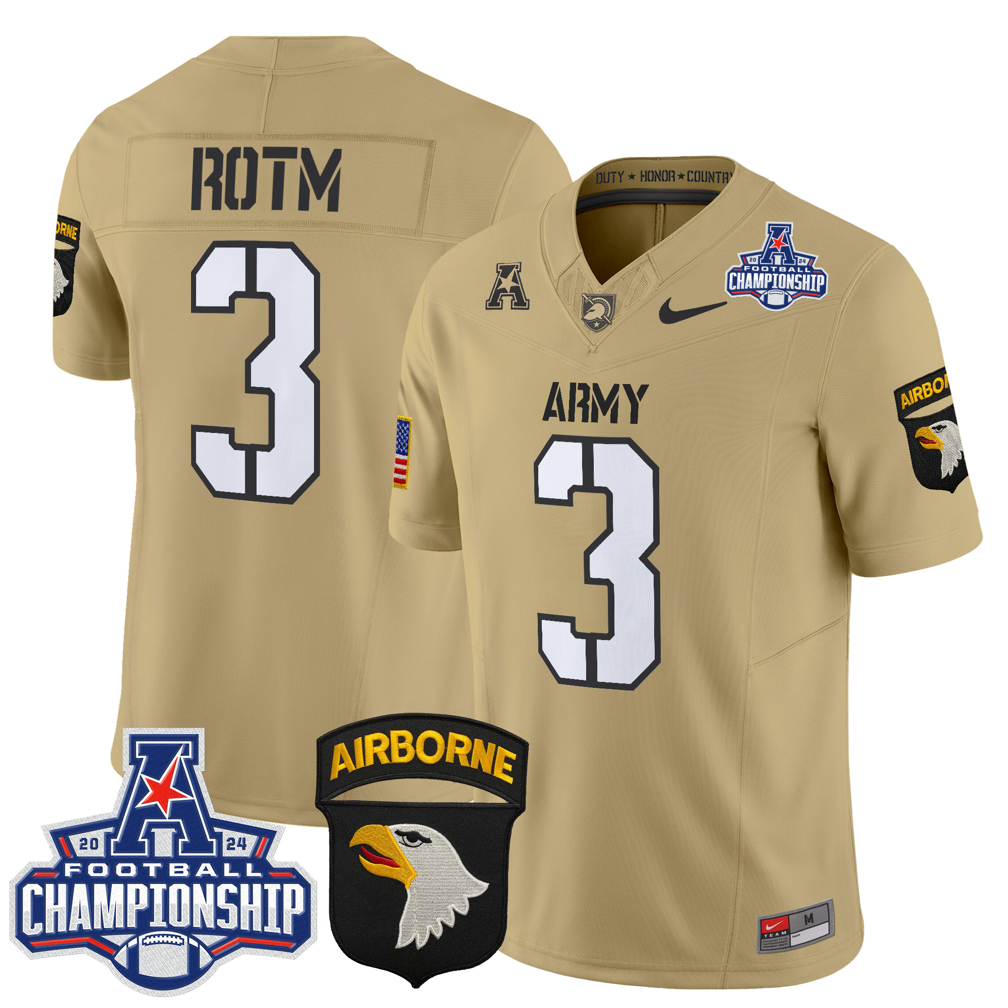 Men's Army Black Knights 2024 AAC Championship Patch Vapor Limited Jersey V3 - All Stitched