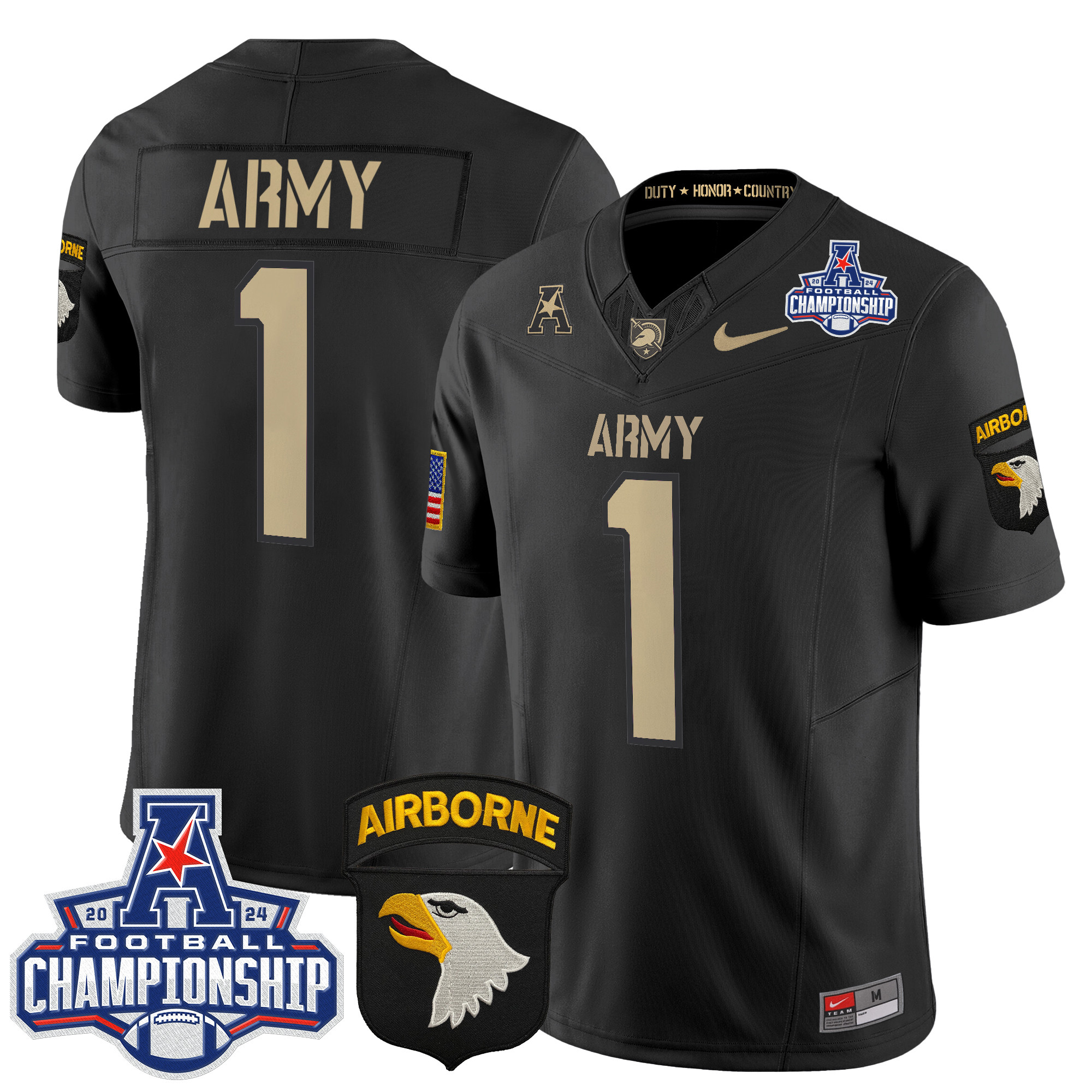 Men's Army Black Knights 2024 AAC Championship Patch Vapor Limited Jersey V3 - All Stitched