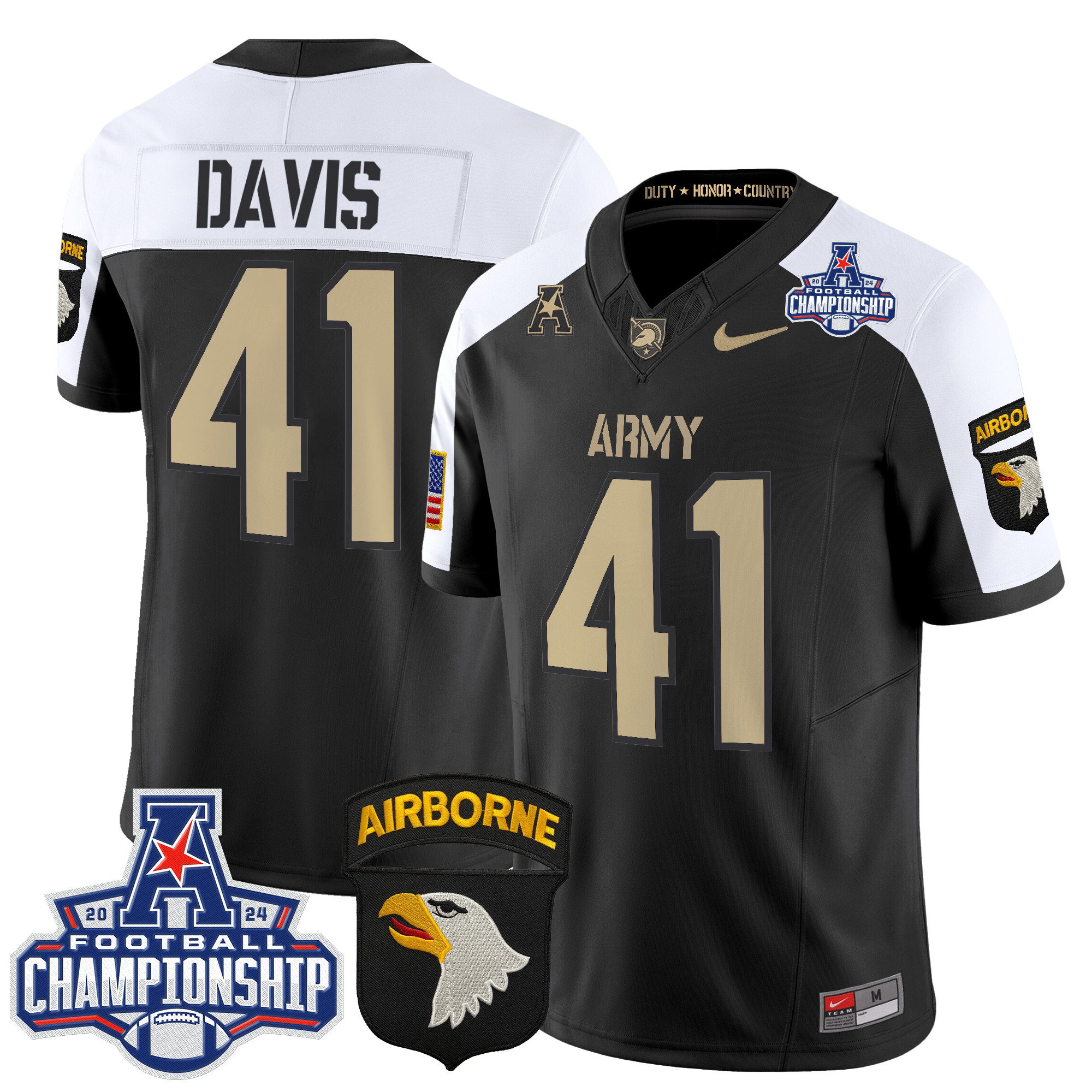 Men's Army Black Knights 2024 AAC Championship Patch Vapor Limited Jersey V3 - All Stitched