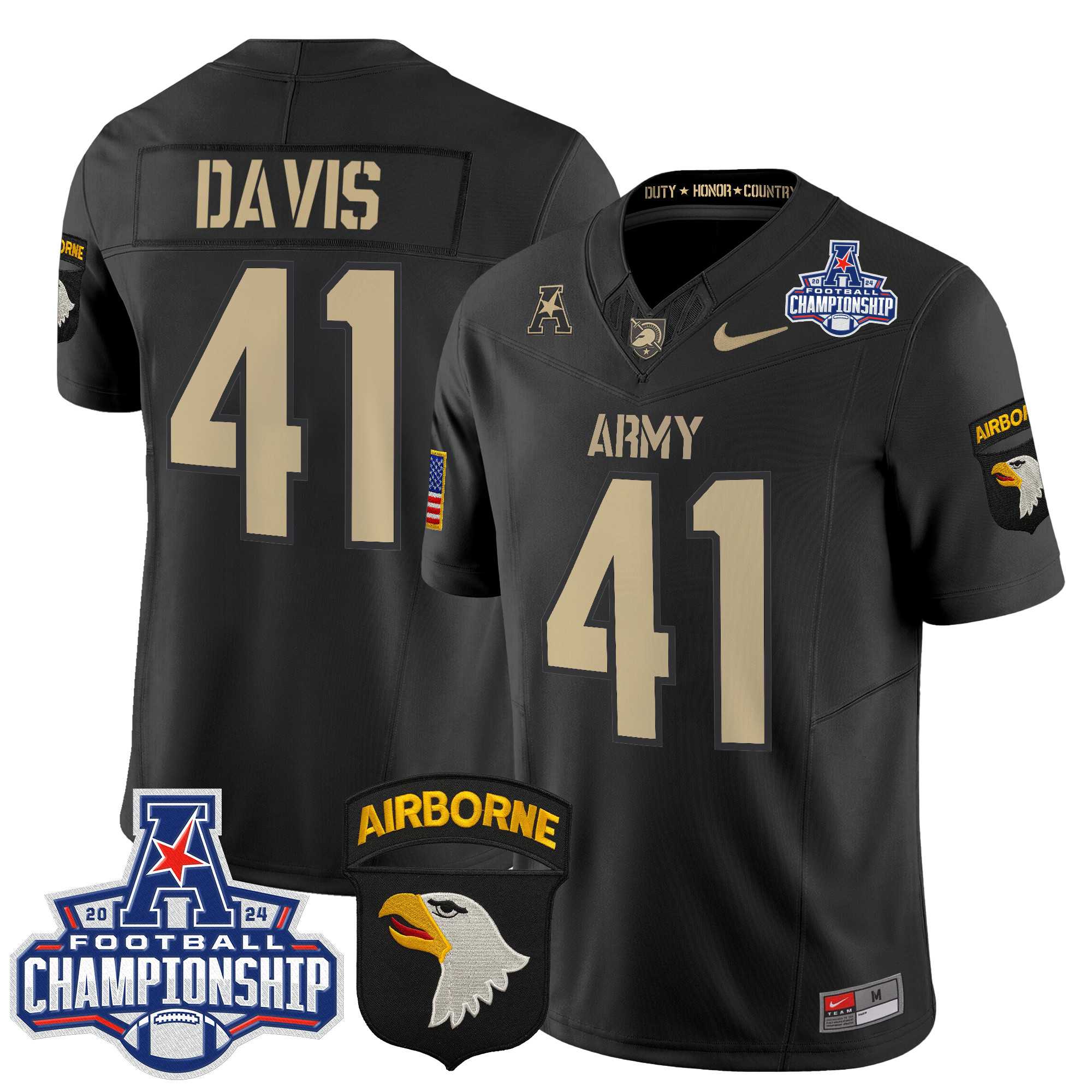 Men's Army Black Knights 2024 AAC Championship Patch Vapor Limited Jersey V3 - All Stitched