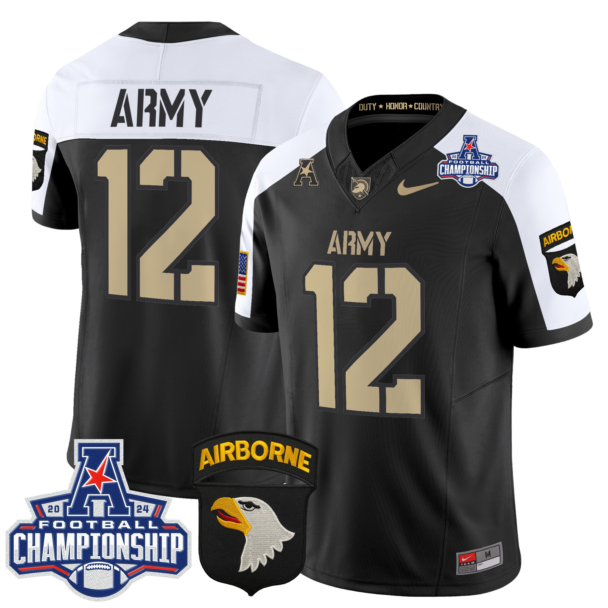 Men's Army Black Knights 2024 AAC Championship Patch Vapor Limited Jersey V3 - All Stitched