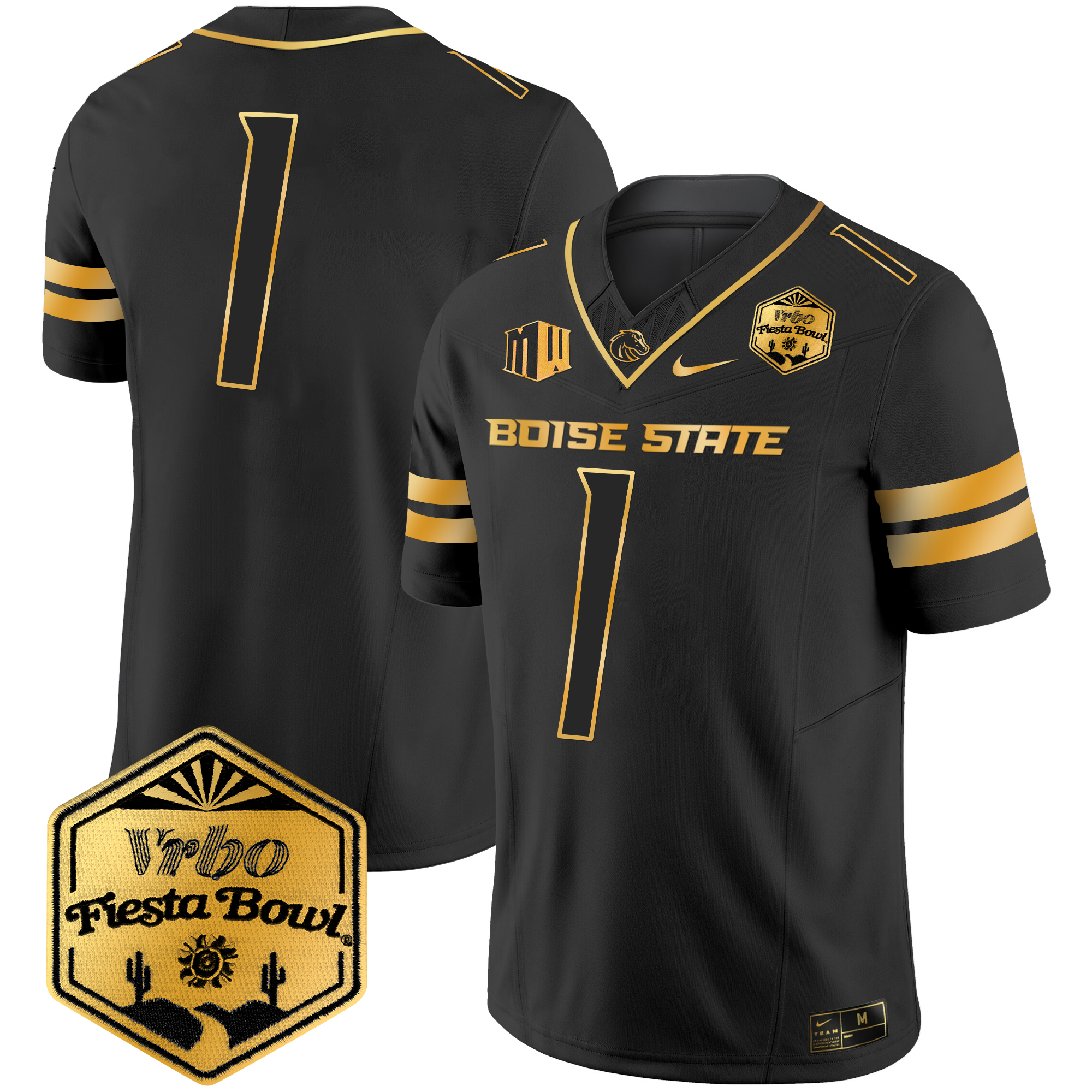 Men's Boise State Broncos 2024 The Fiesta Bowl Patch Gold Vapor Limited Jersey - All Stitched