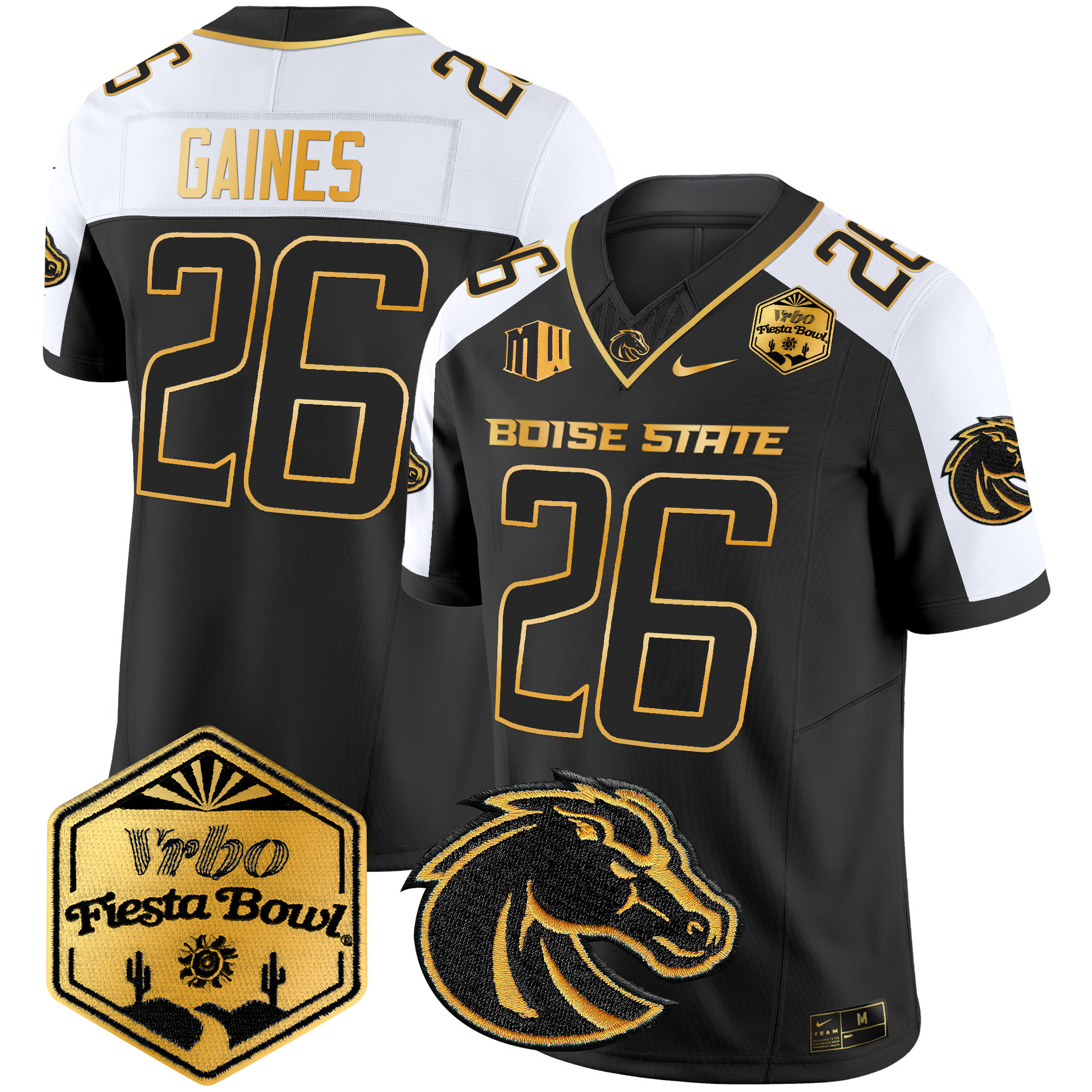Men's Boise State Broncos 2024 The Fiesta Bowl Patch Gold Vapor Limited Jersey - All Stitched