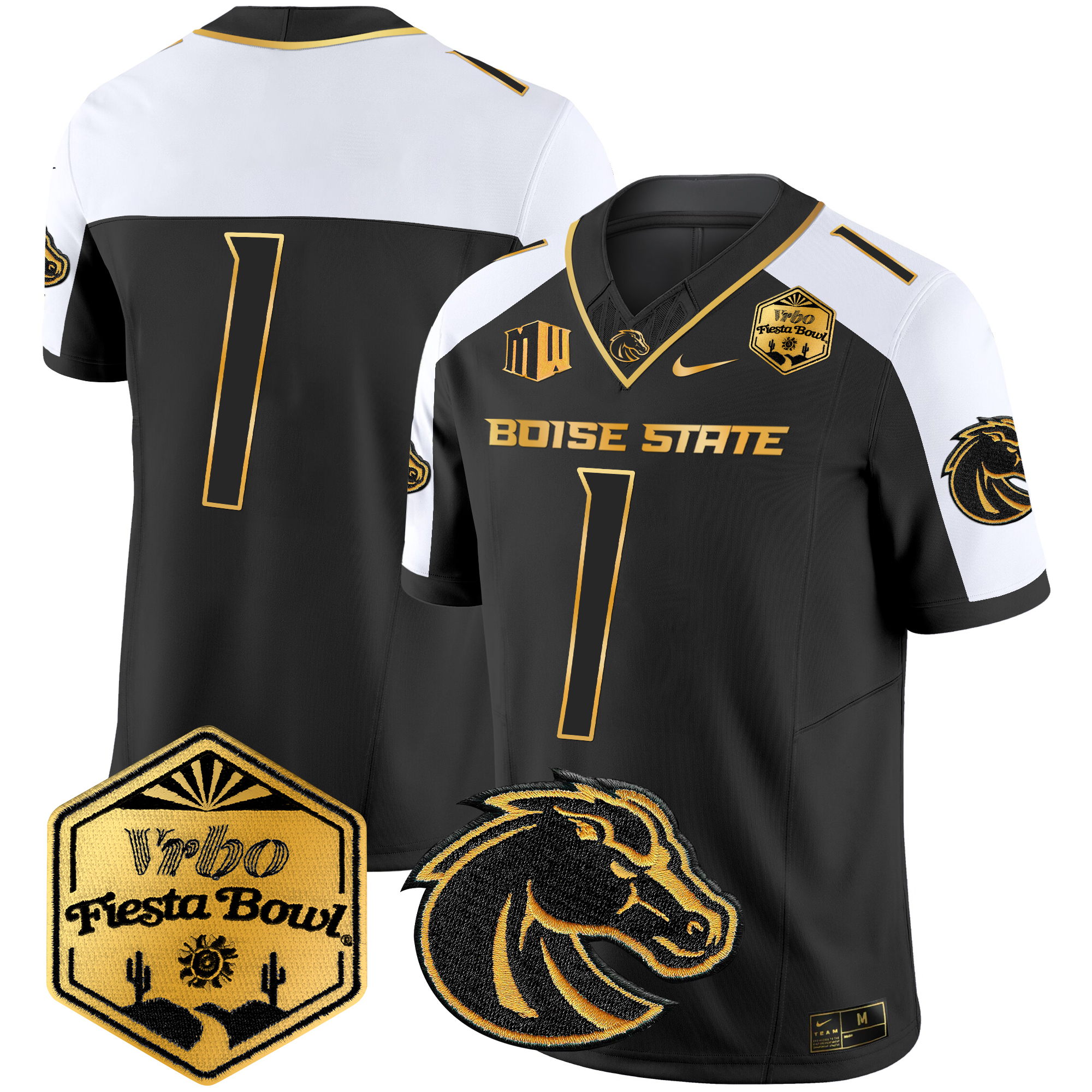 Men's Boise State Broncos 2024 The Fiesta Bowl Patch Gold Vapor Limited Jersey - All Stitched
