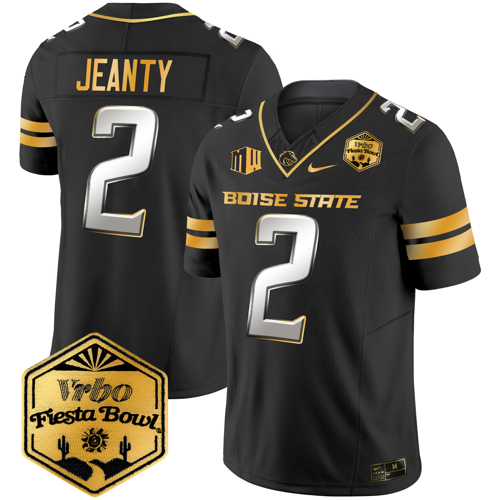 Men's Boise State Broncos 2024 The Fiesta Bowl Patch Gold Vapor Limited Jersey - All Stitched