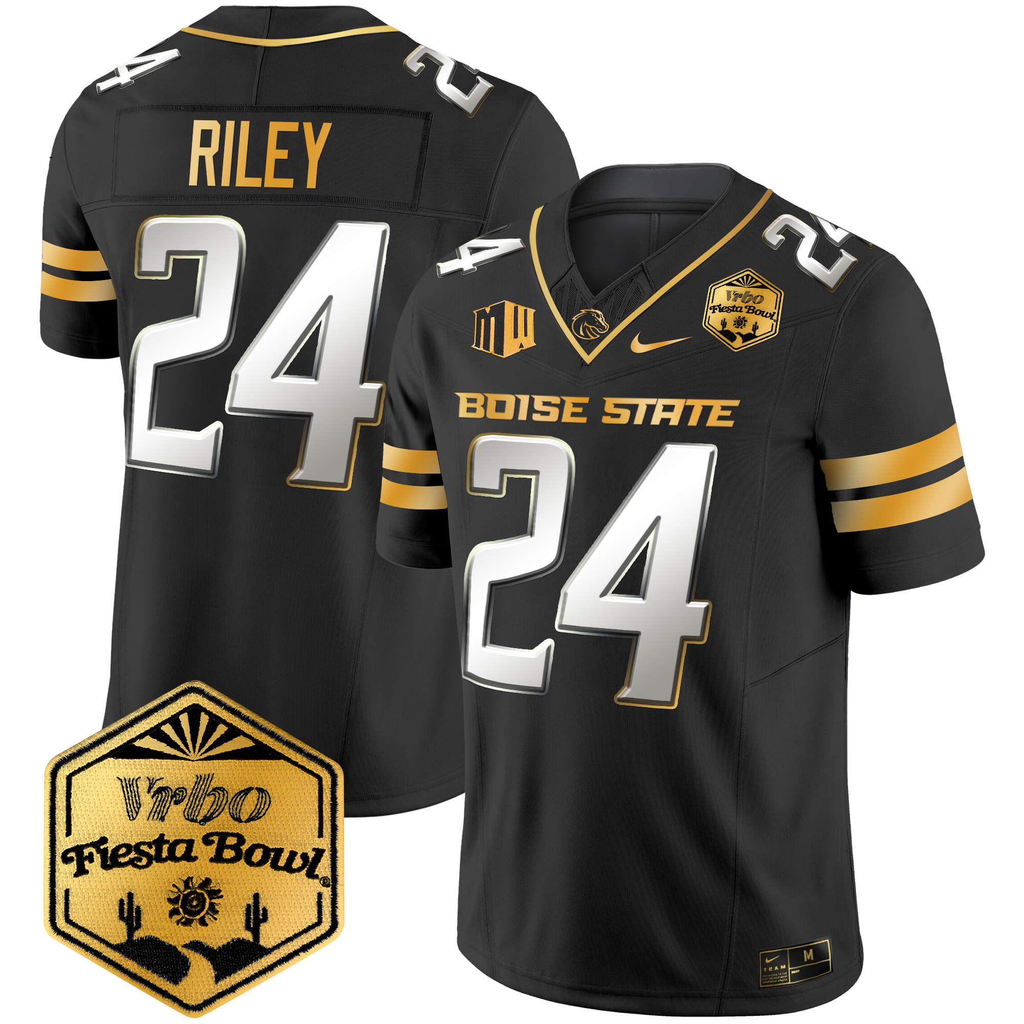 Men's Boise State Broncos 2024 The Fiesta Bowl Patch Gold Vapor Limited Jersey - All Stitched