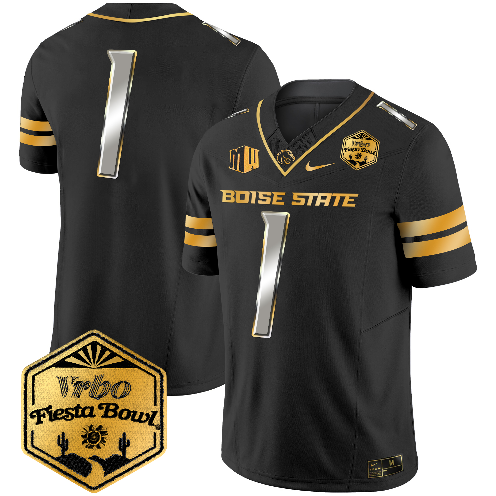 Men's Boise State Broncos 2024 The Fiesta Bowl Patch Gold Vapor Limited Jersey - All Stitched
