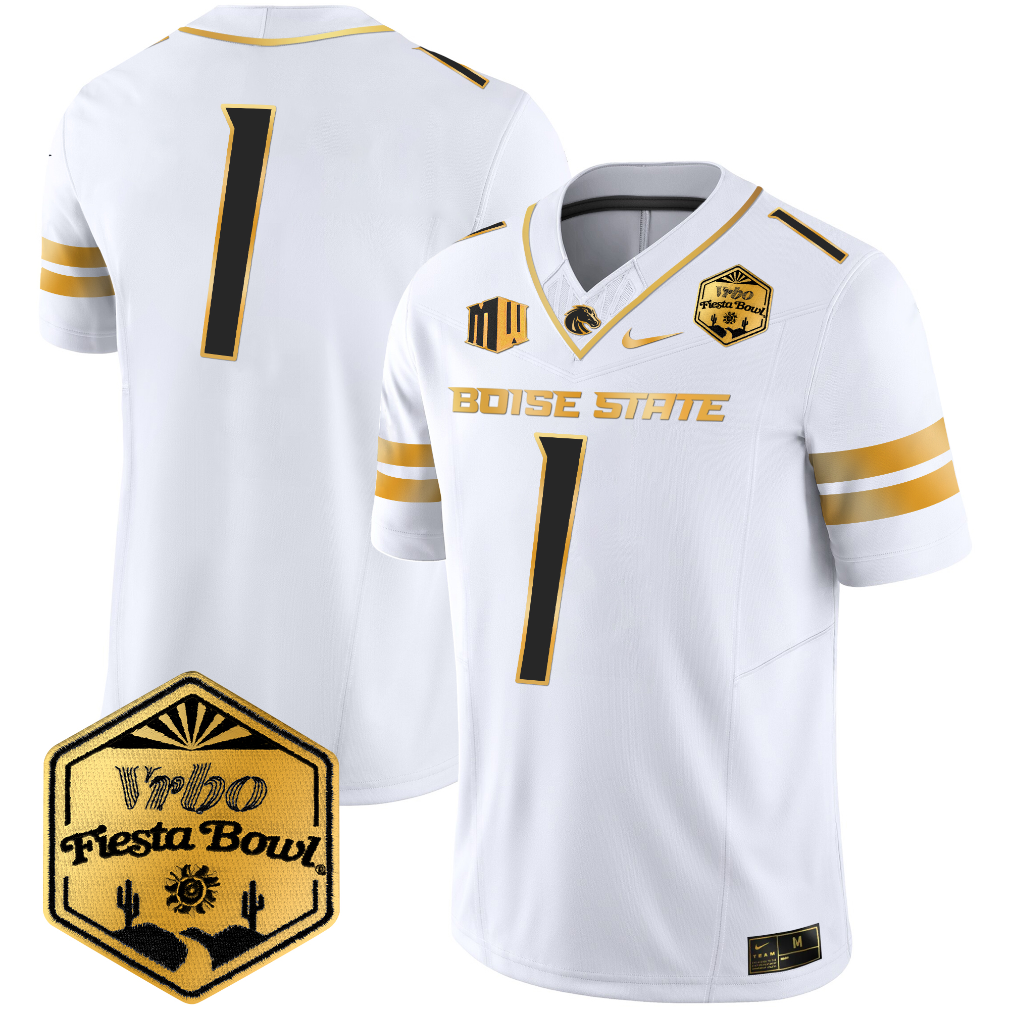 Men's Boise State Broncos 2024 The Fiesta Bowl Patch Gold Vapor Limited Jersey - All Stitched