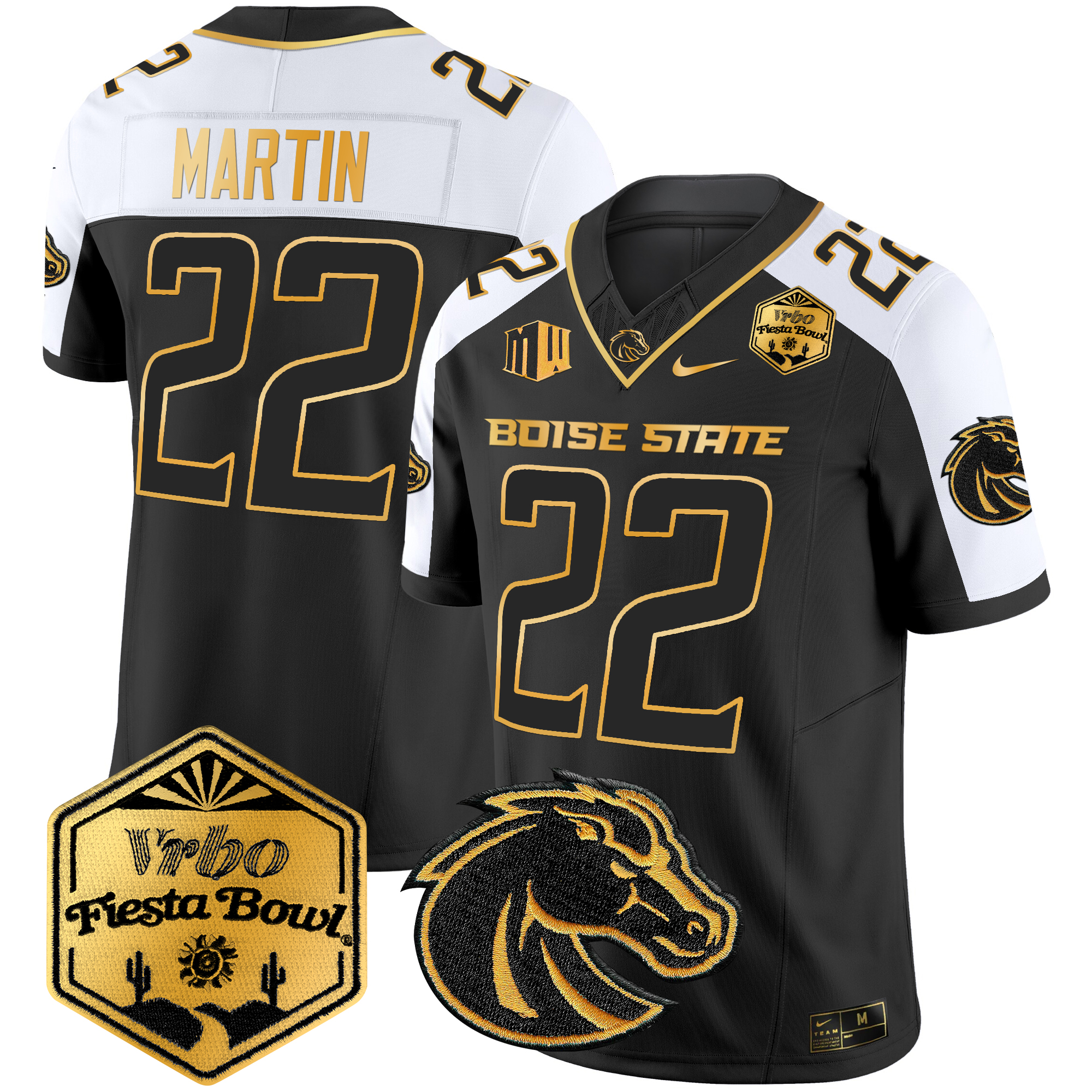 Men's Boise State Broncos 2024 The Fiesta Bowl Patch Gold Vapor Limited Jersey - All Stitched