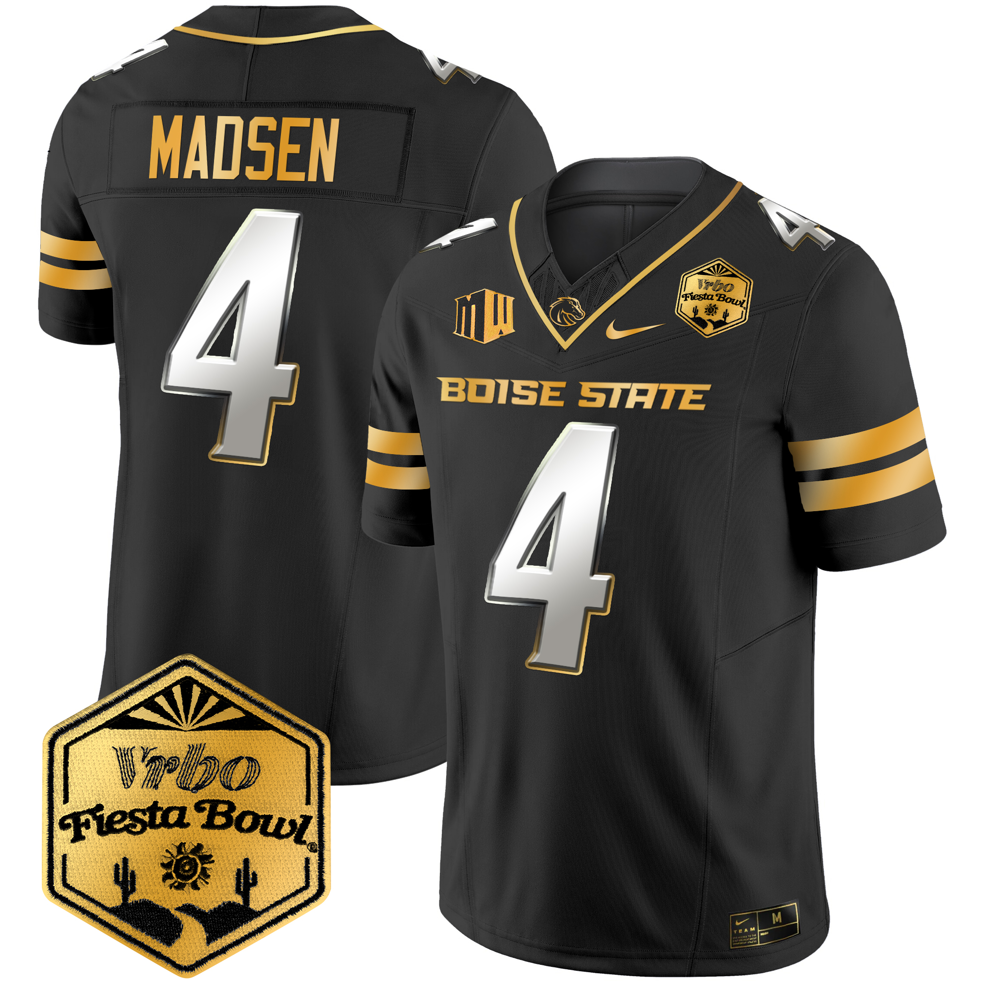 Men's Boise State Broncos 2024 The Fiesta Bowl Patch Gold Vapor Limited Jersey - All Stitched