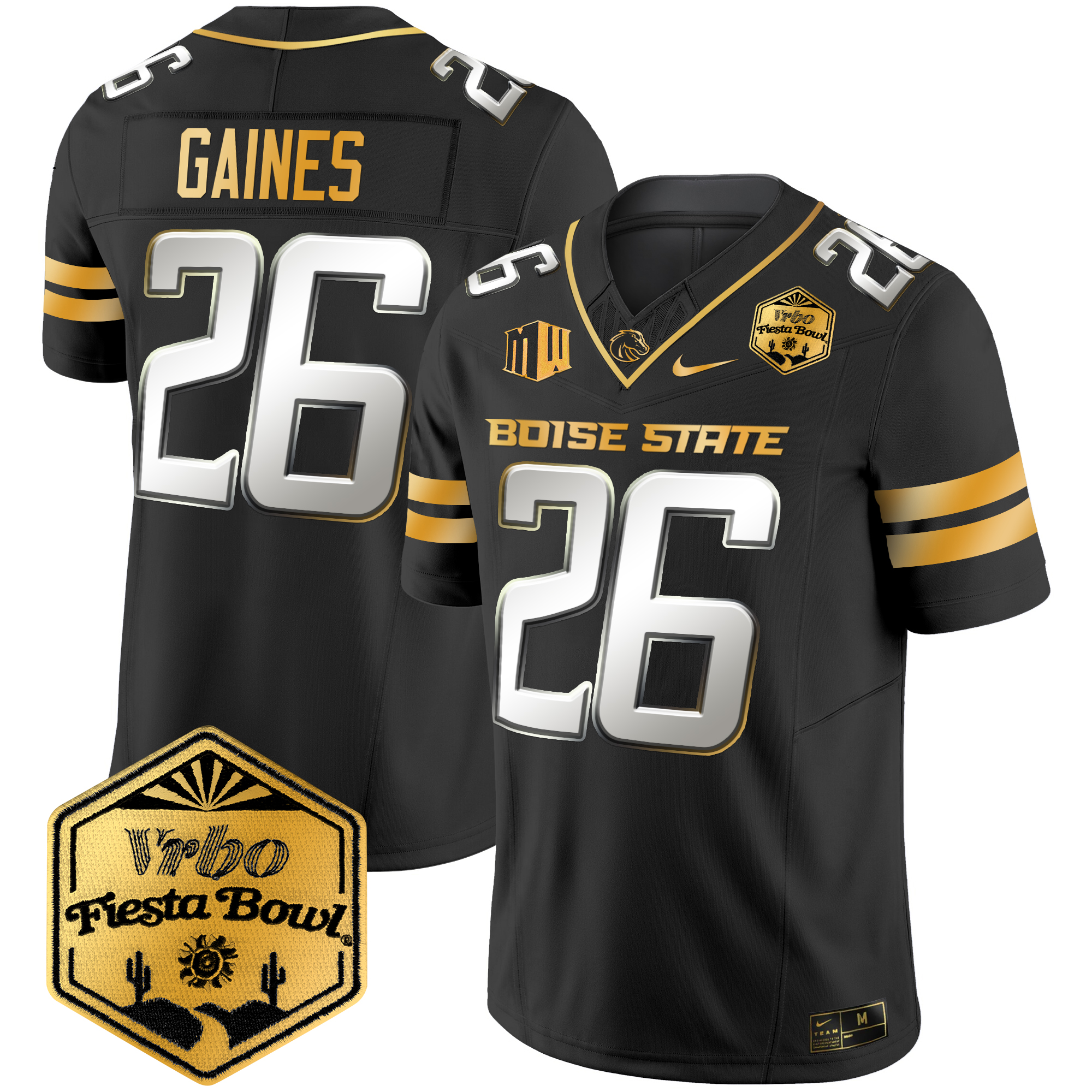 Men's Boise State Broncos 2024 The Fiesta Bowl Patch Gold Vapor Limited Jersey - All Stitched