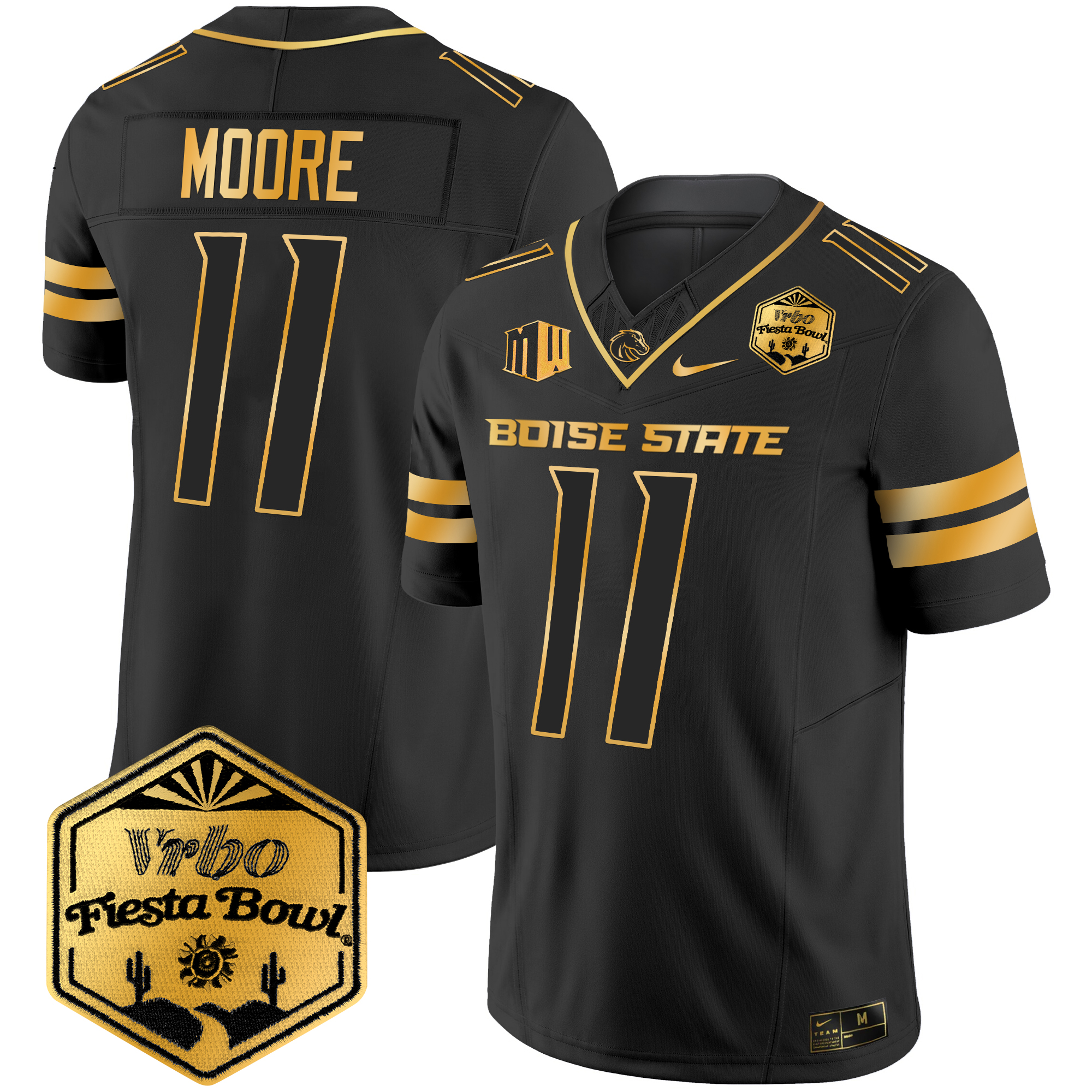 Men's Boise State Broncos 2024 The Fiesta Bowl Patch Gold Vapor Limited Jersey - All Stitched