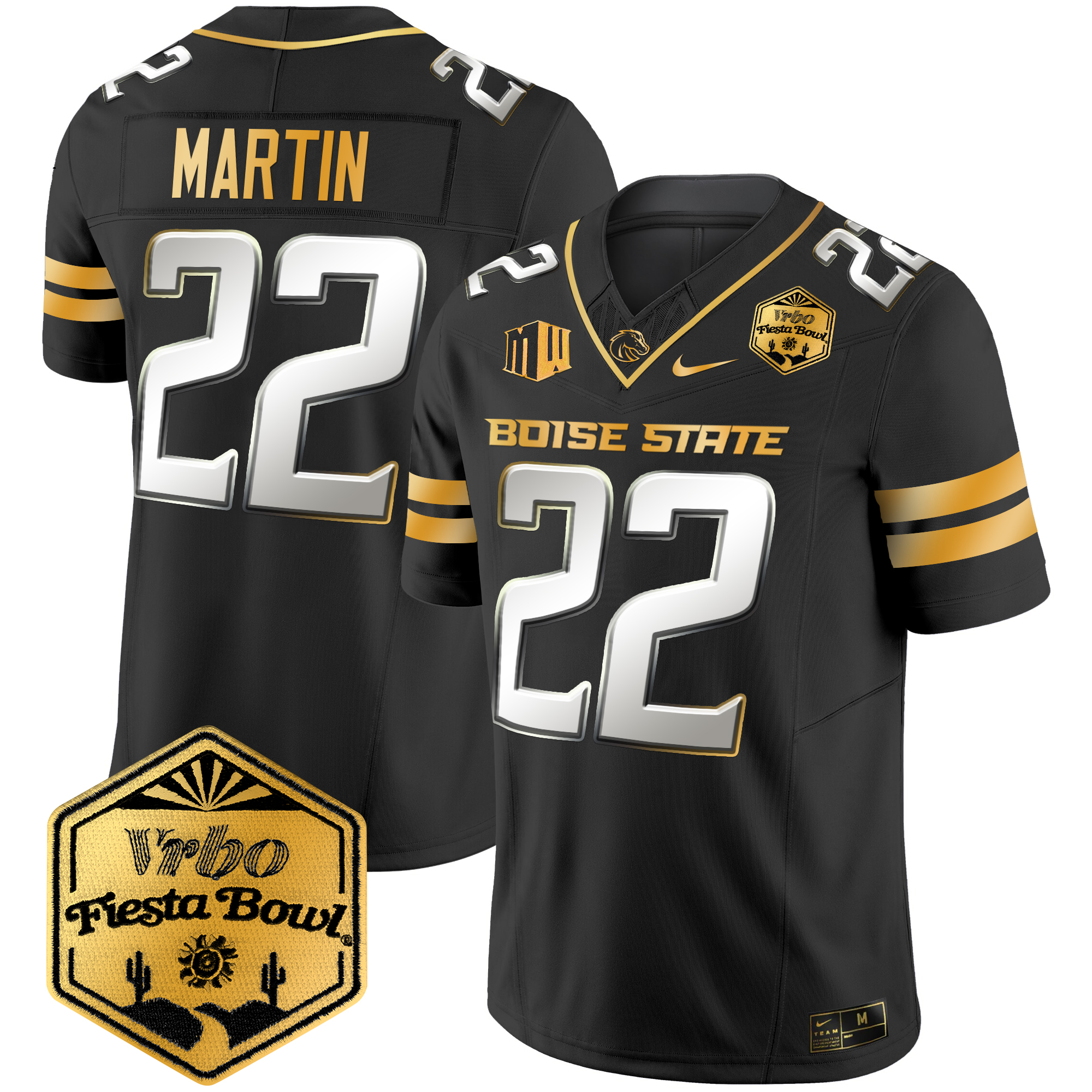 Men's Boise State Broncos 2024 The Fiesta Bowl Patch Gold Vapor Limited Jersey - All Stitched