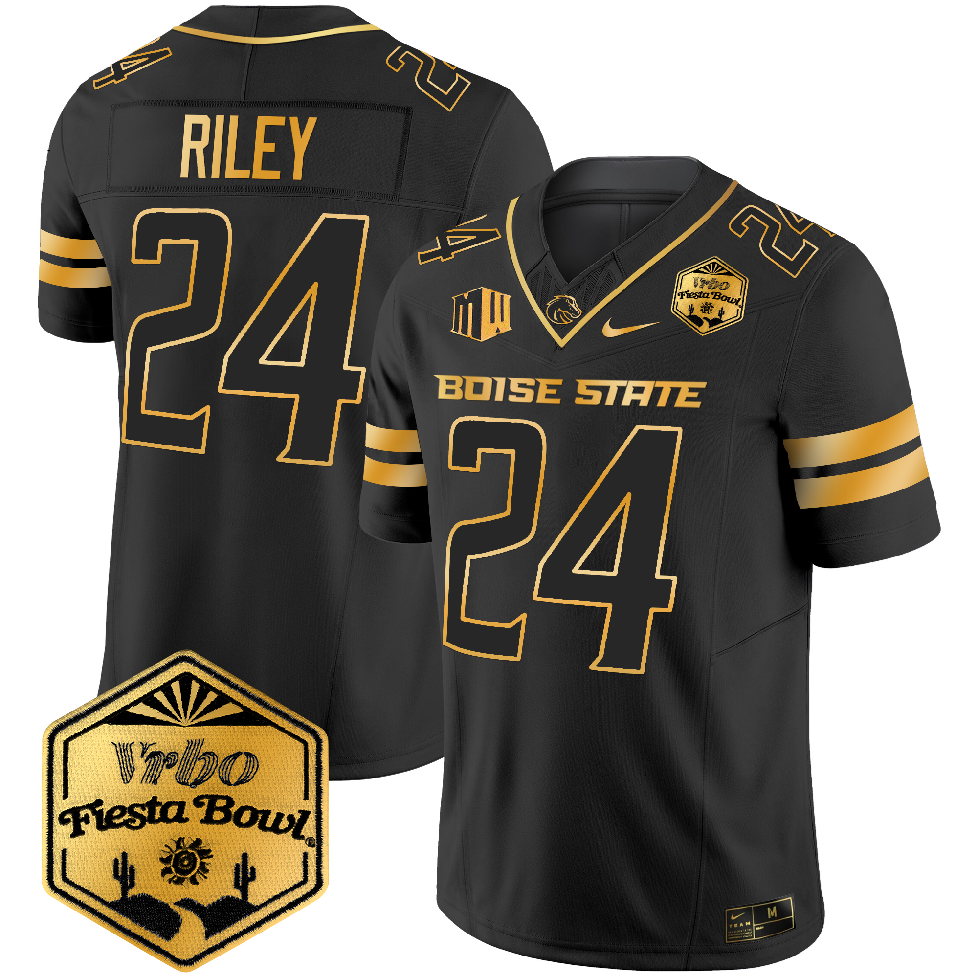 Men's Boise State Broncos 2024 The Fiesta Bowl Patch Gold Vapor Limited Jersey - All Stitched