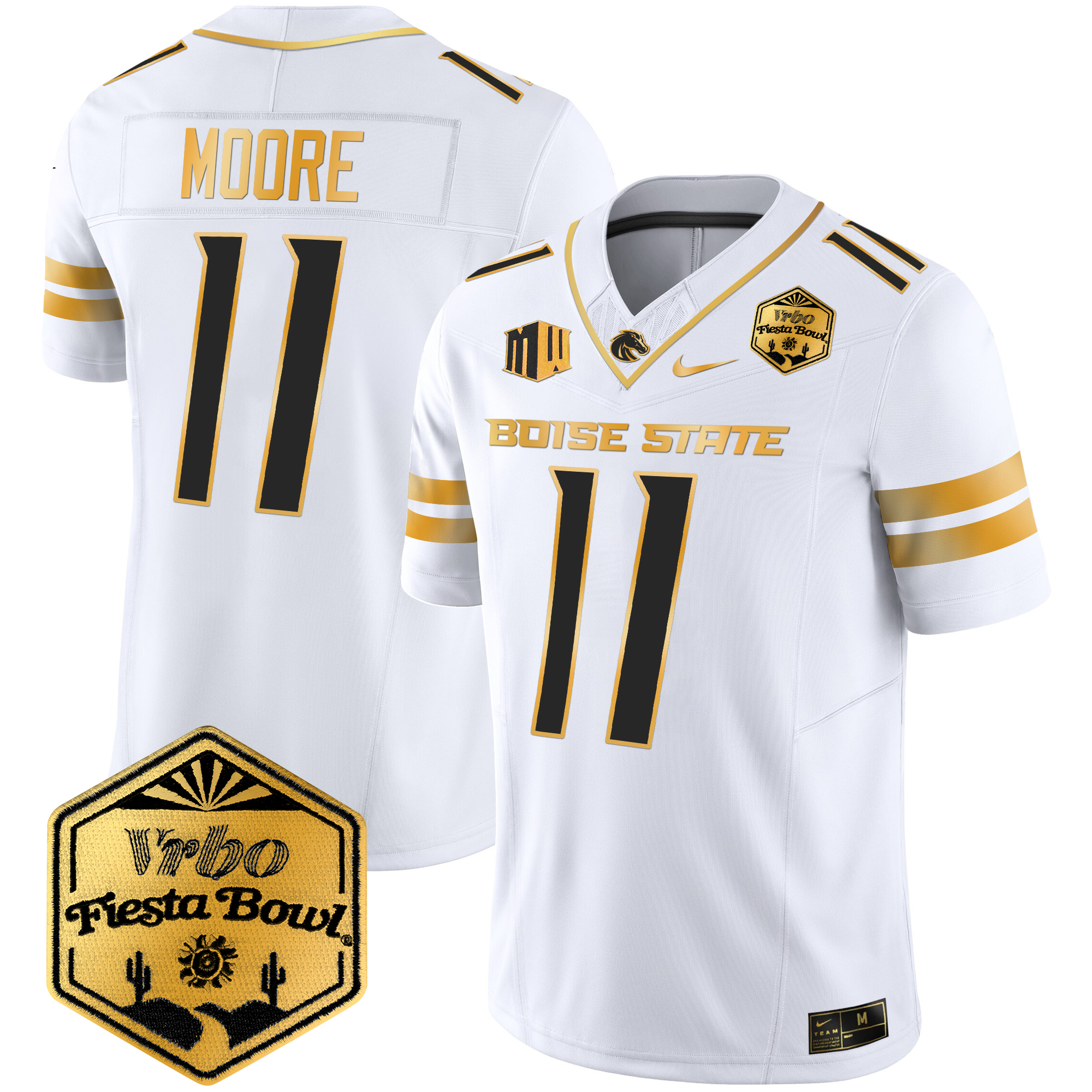 Men's Boise State Broncos 2024 The Fiesta Bowl Patch Gold Vapor Limited Jersey - All Stitched