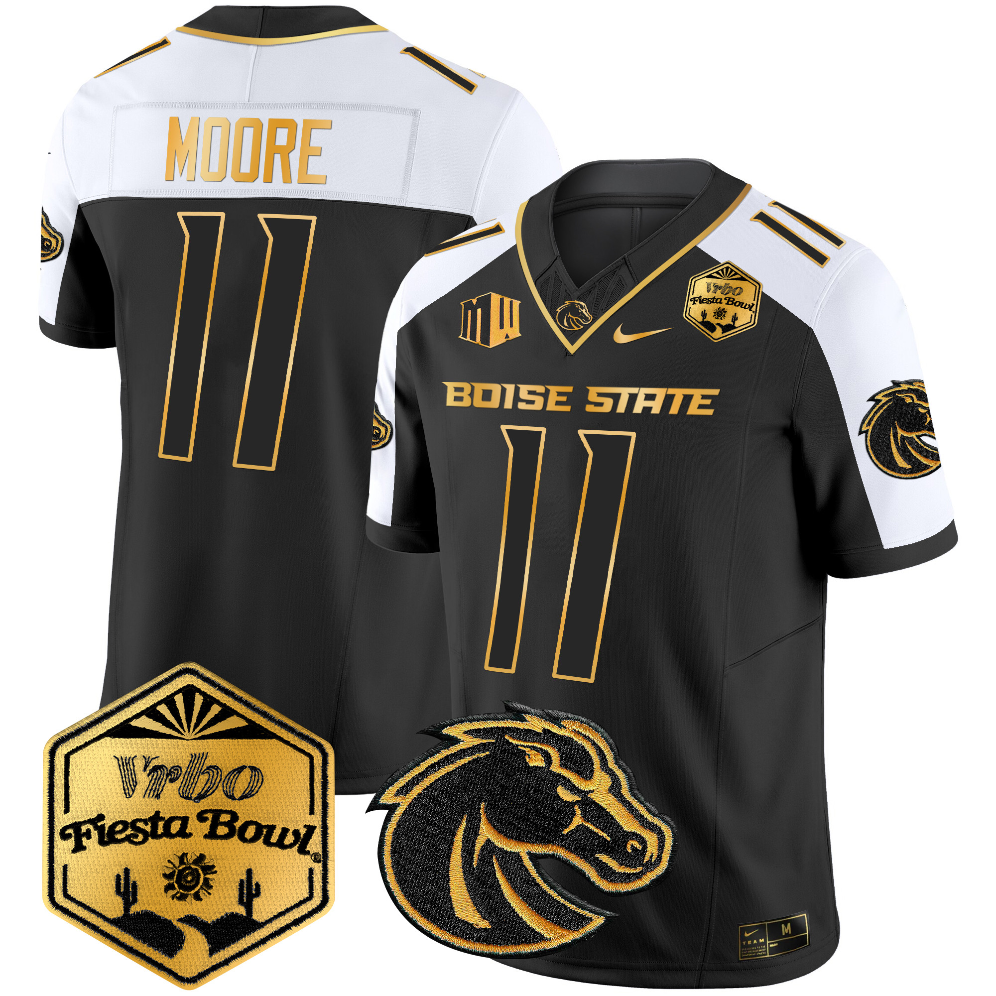 Men's Boise State Broncos 2024 The Fiesta Bowl Patch Gold Vapor Limited Jersey - All Stitched
