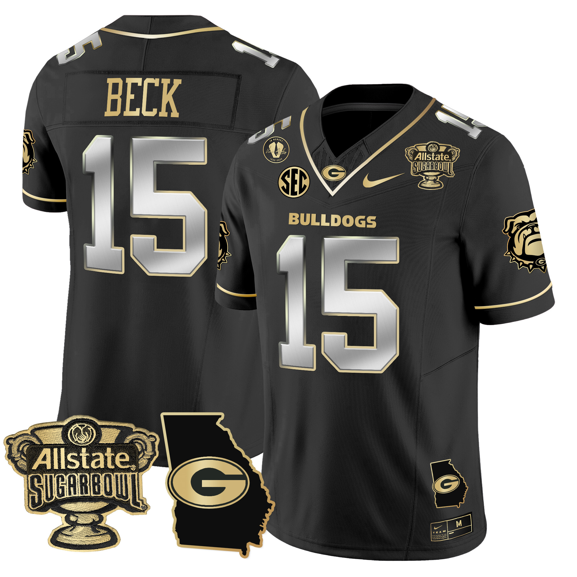 Men's Georgia Bulldogs 2024 Sugar Bowl & Georgia Map Patch Vapor Limited Jersey - All Stitched