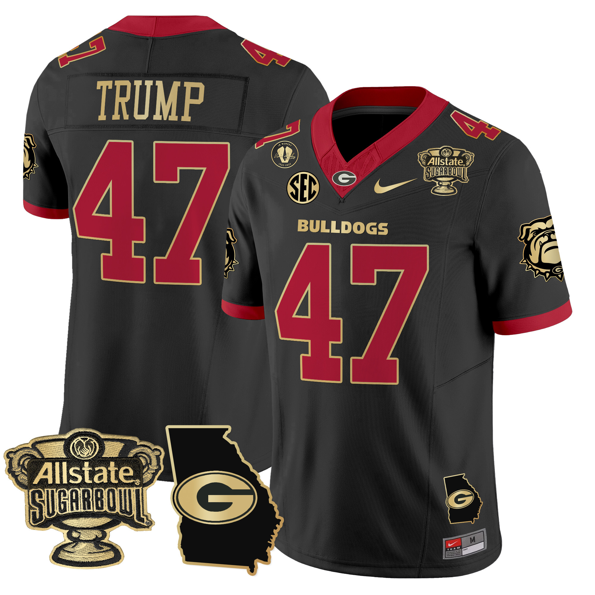 Men's Georgia Bulldogs 2024 Sugar Bowl & Georgia Map Patch Vapor Limited Jersey - All Stitched
