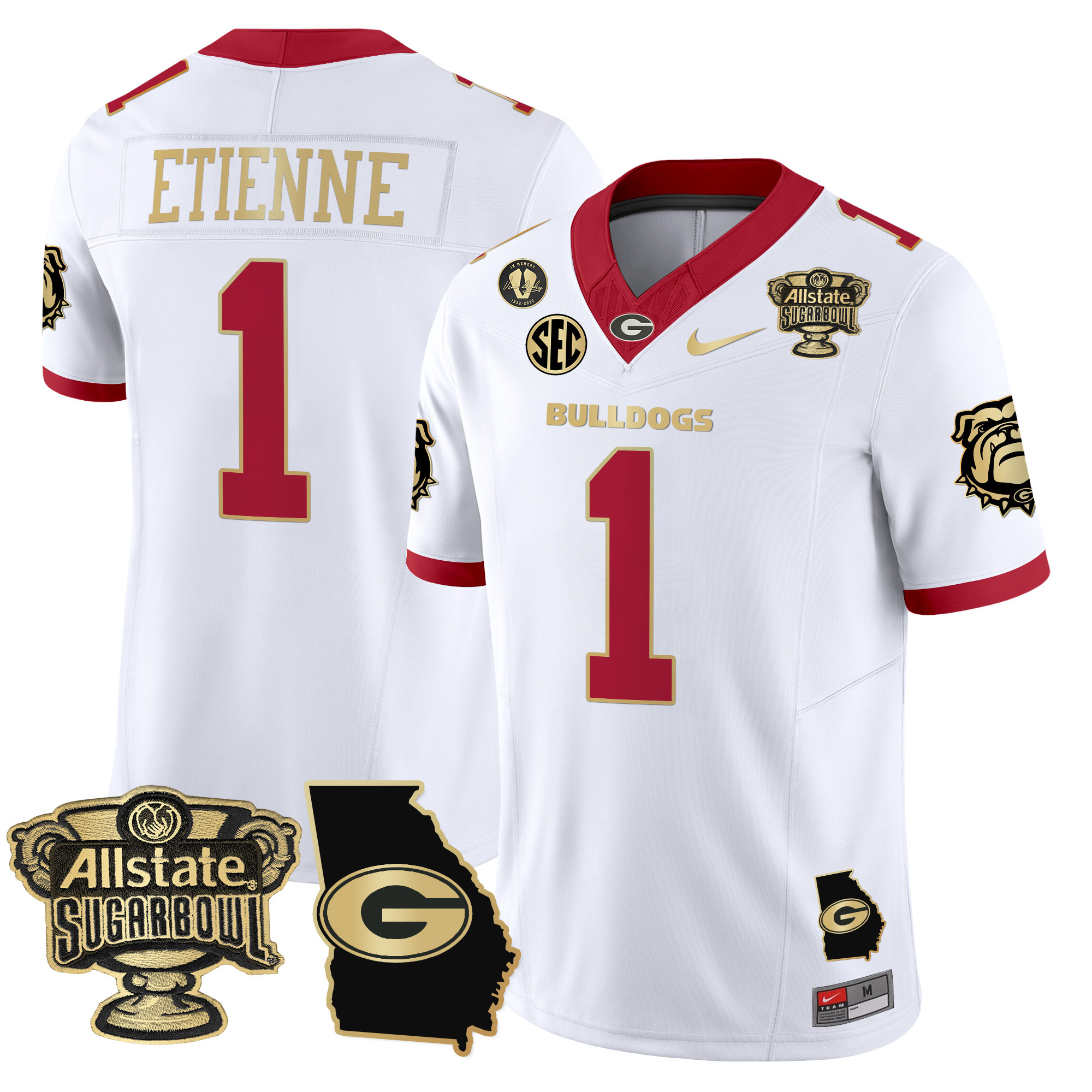 Men's Georgia Bulldogs 2024 Sugar Bowl & Georgia Map Patch Vapor Limited Jersey - All Stitched