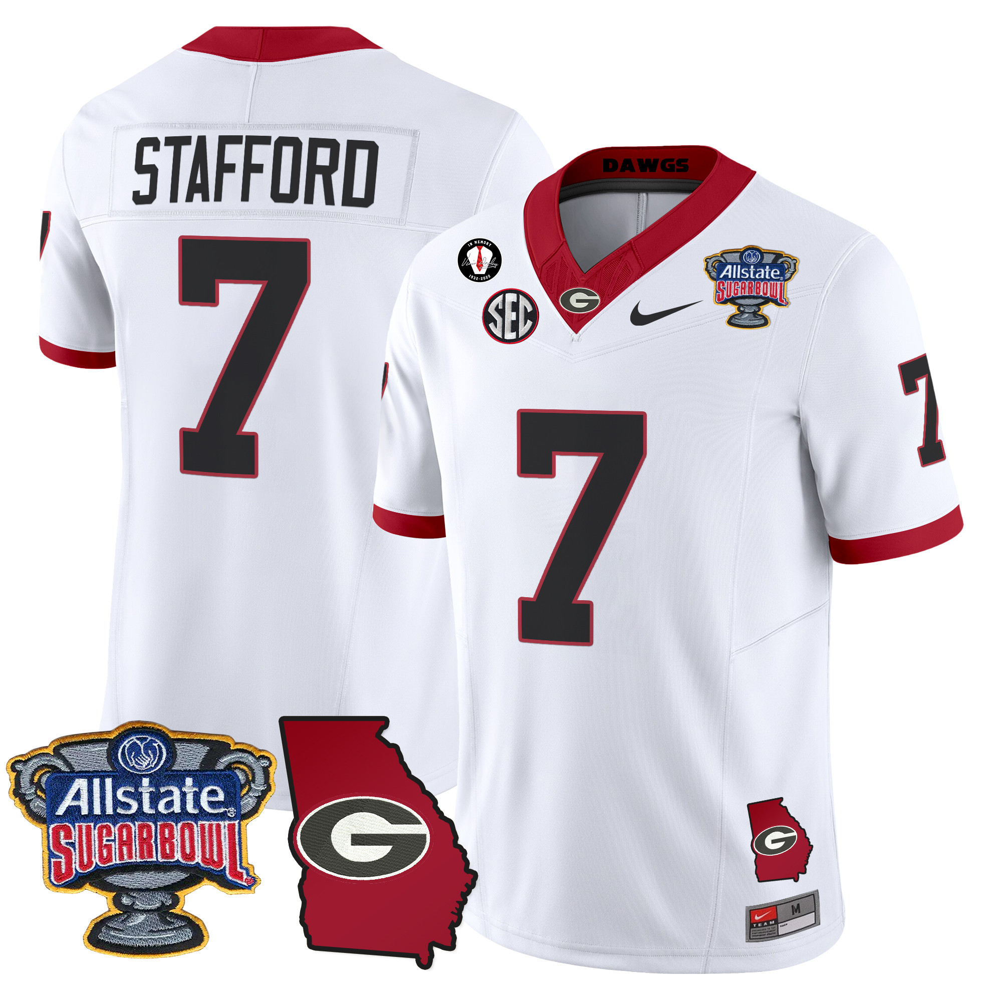 Men's Georgia Bulldogs 2024 Sugar Bowl & Georgia Map Patch Vapor Limited Jersey - All Stitched