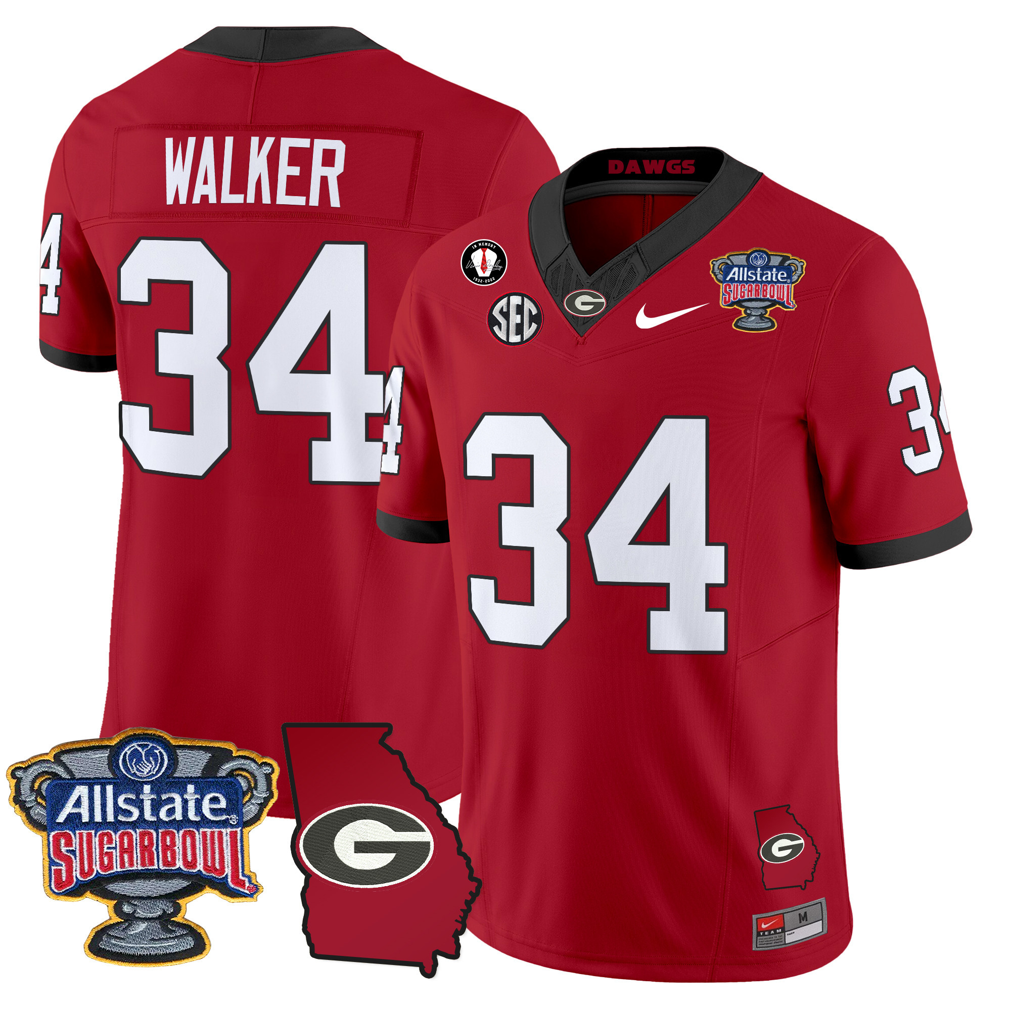 Men's Georgia Bulldogs 2024 Sugar Bowl & Georgia Map Patch Vapor Limited Jersey - All Stitched
