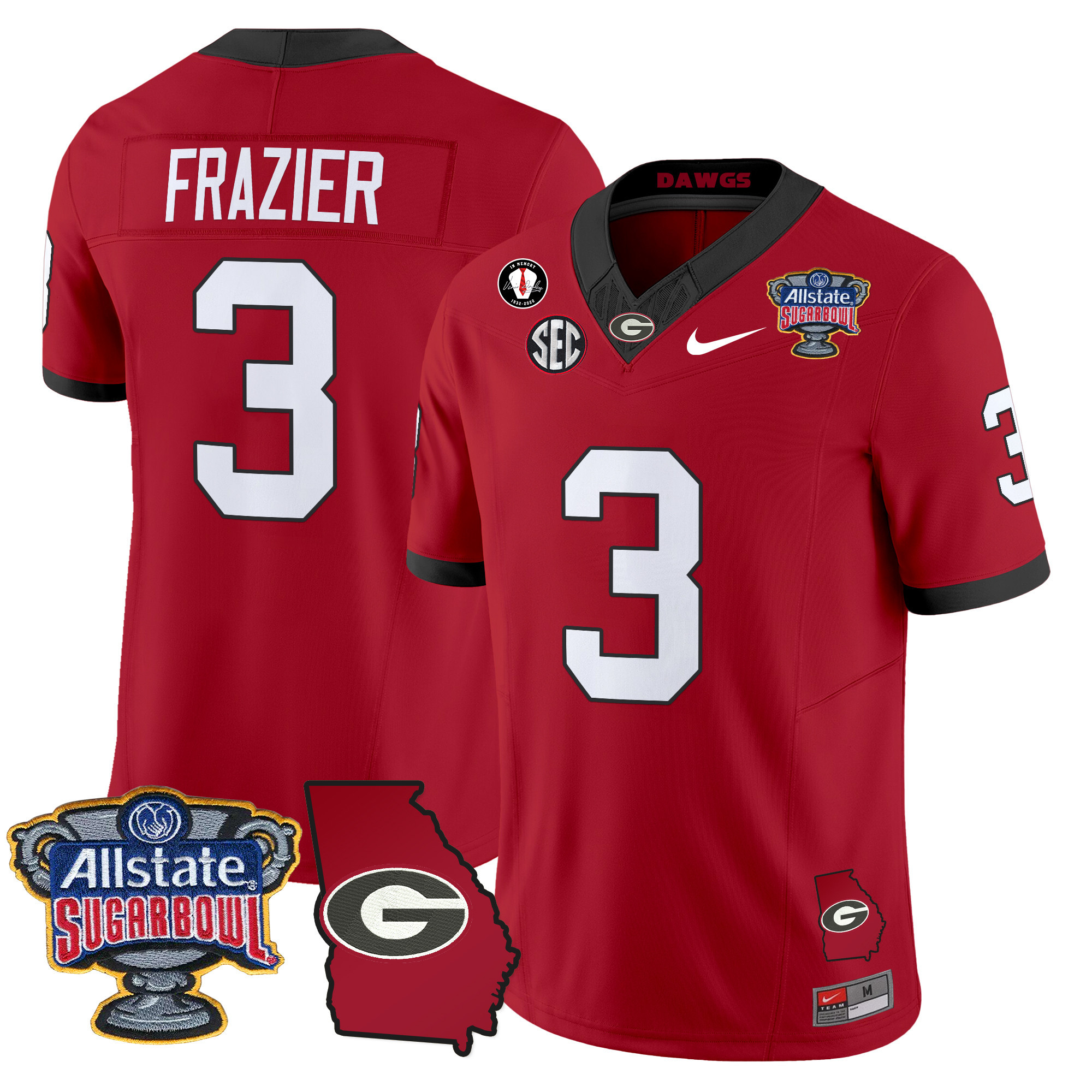 Men's Georgia Bulldogs 2024 Sugar Bowl & Georgia Map Patch Vapor Limited Jersey - All Stitched