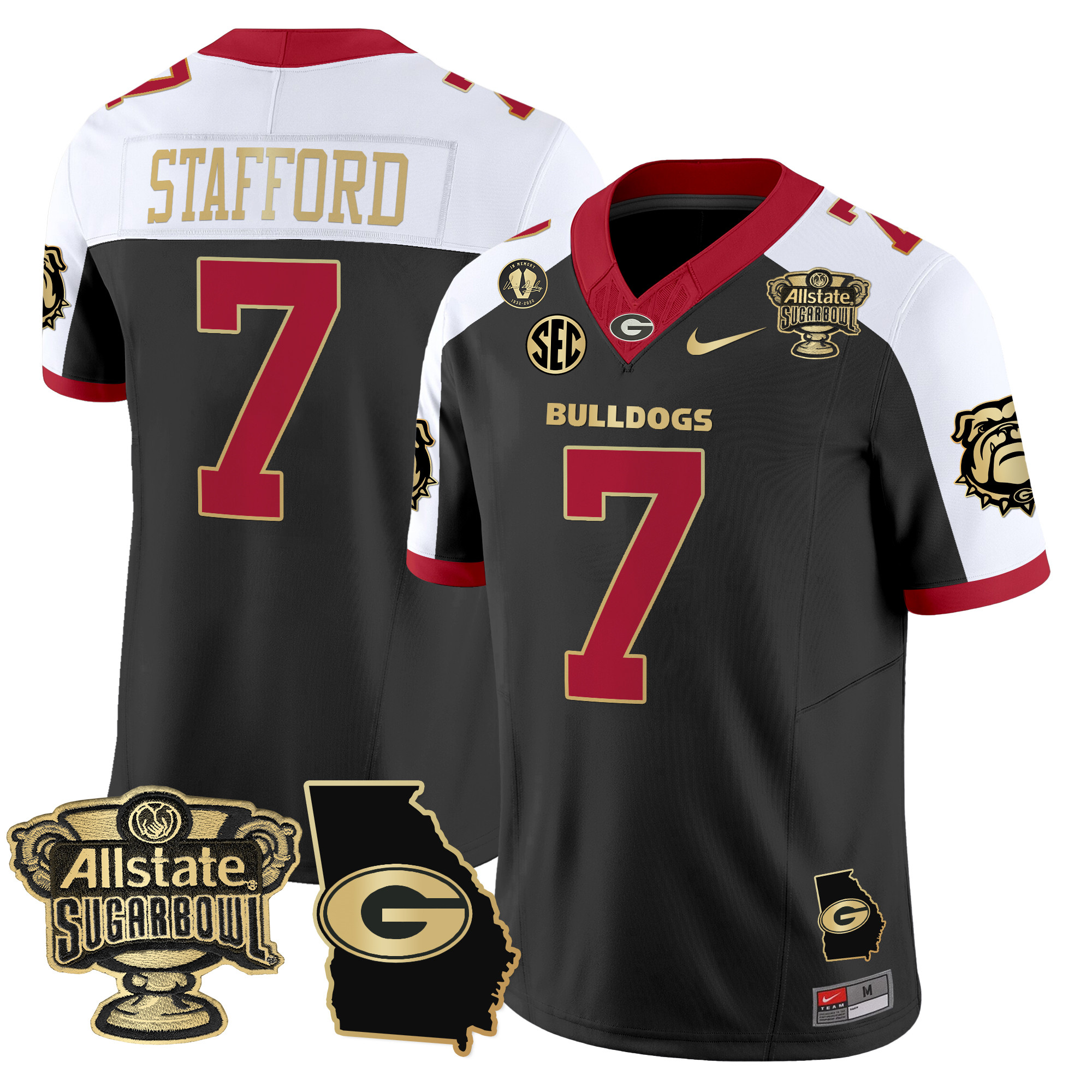 Men's Georgia Bulldogs 2024 Sugar Bowl & Georgia Map Patch Vapor Limited Jersey - All Stitched