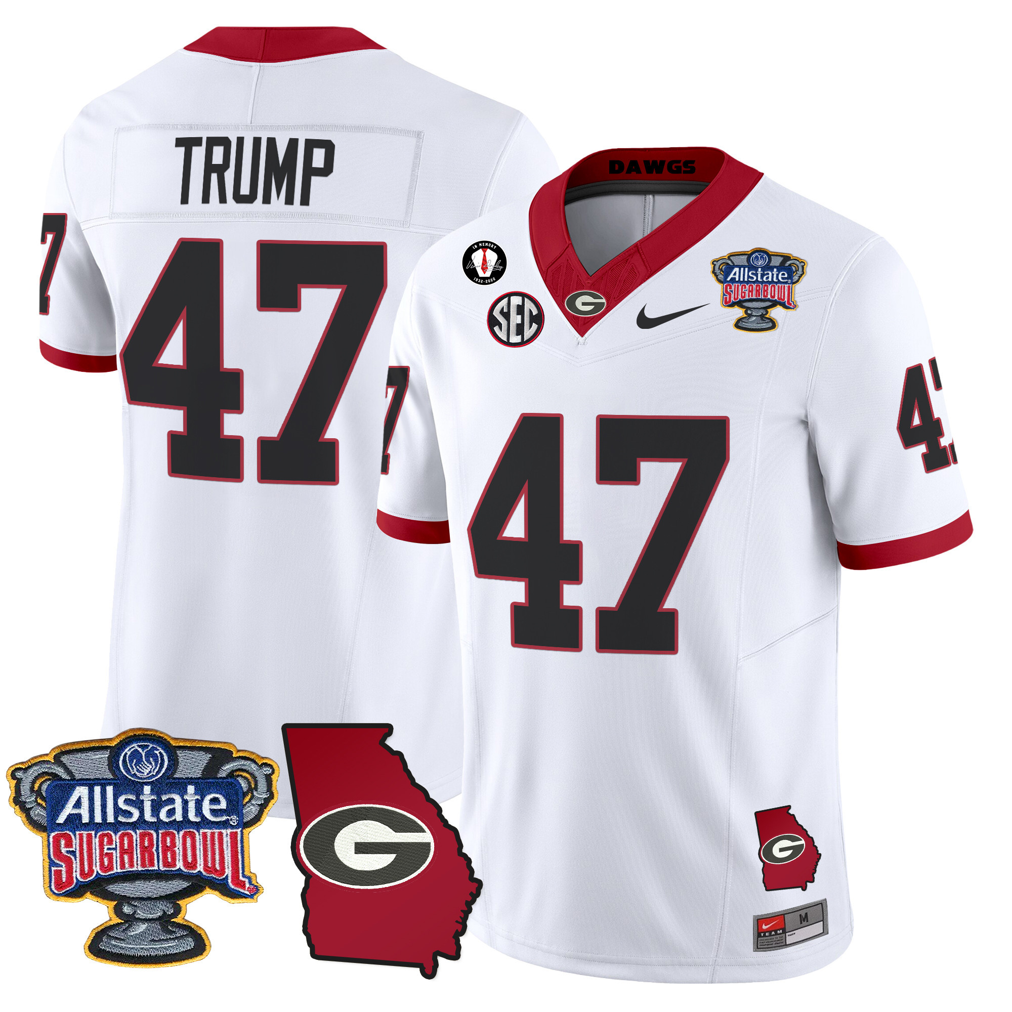 Men's Georgia Bulldogs 2024 Sugar Bowl & Georgia Map Patch Vapor Limited Jersey - All Stitched