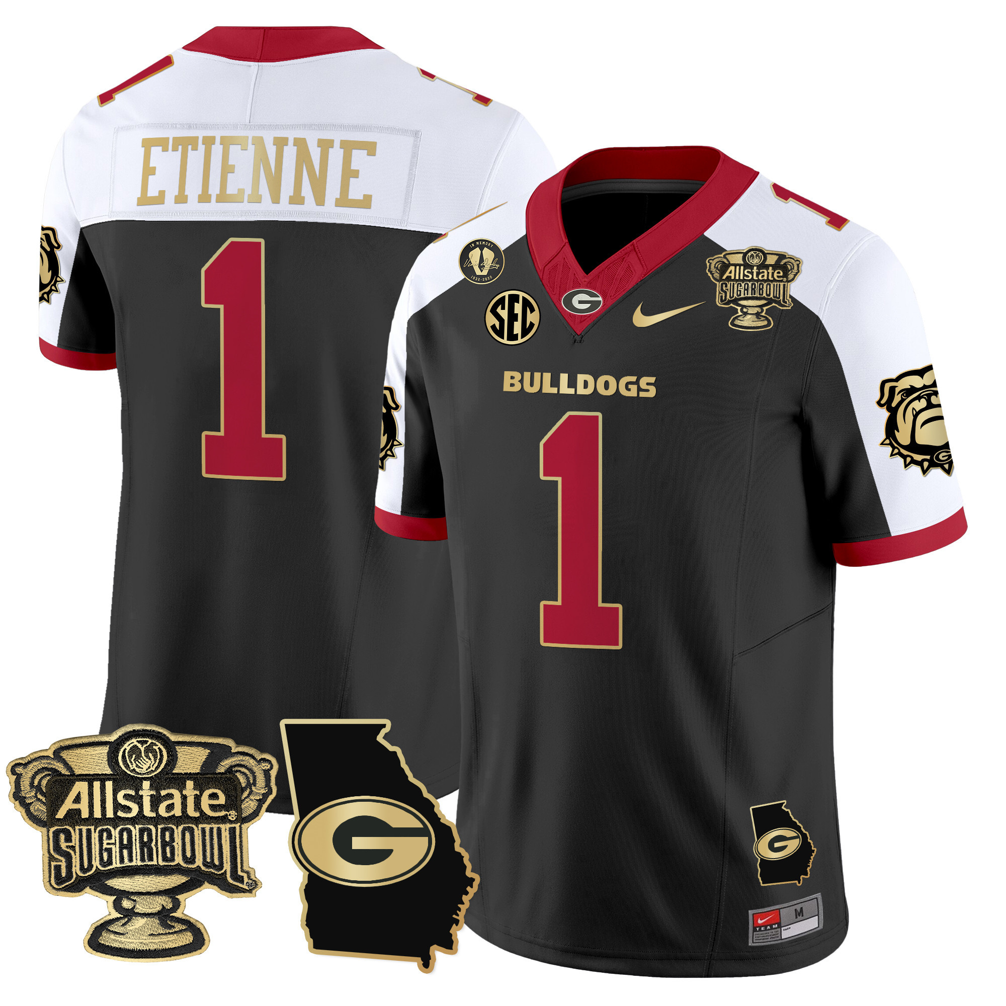 Men's Georgia Bulldogs 2024 Sugar Bowl & Georgia Map Patch Vapor Limited Jersey - All Stitched
