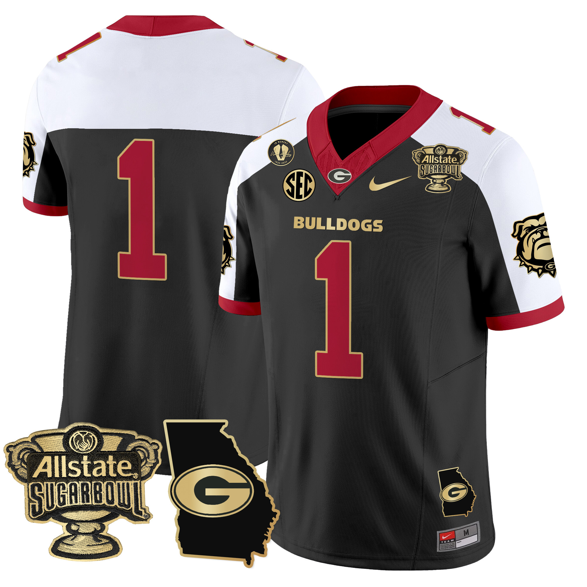 Men's Georgia Bulldogs 2024 Sugar Bowl & Georgia Map Patch Vapor Limited Jersey - All Stitched