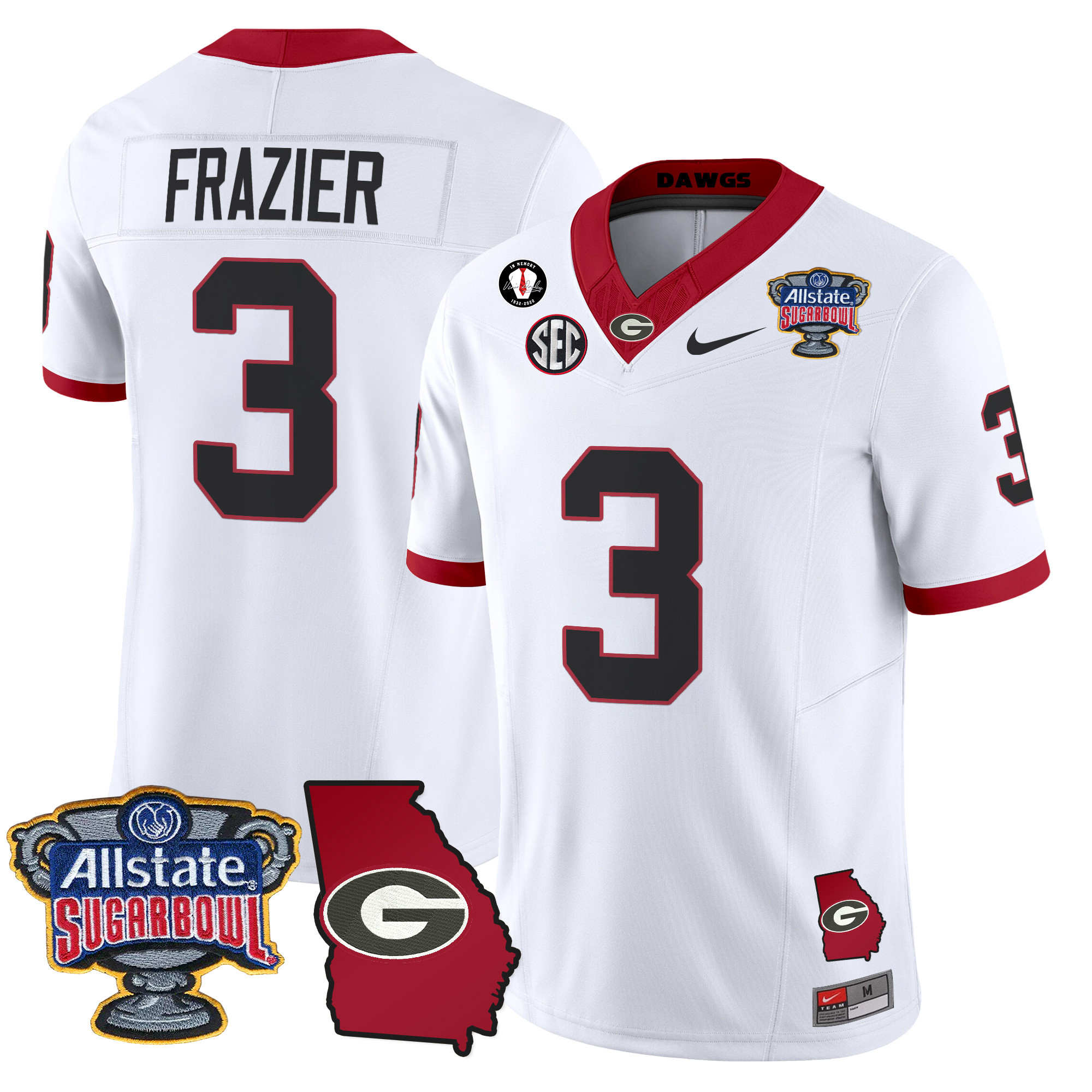 Men's Georgia Bulldogs 2024 Sugar Bowl & Georgia Map Patch Vapor Limited Jersey - All Stitched