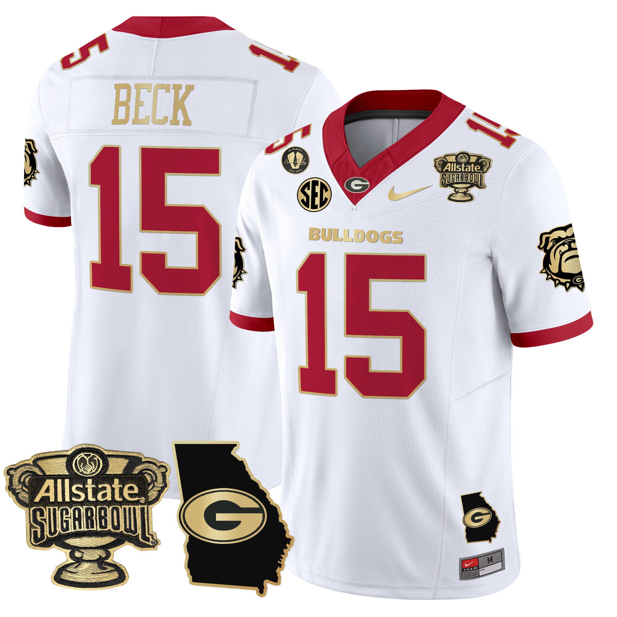 Men's Georgia Bulldogs 2024 Sugar Bowl & Georgia Map Patch Vapor Limited Jersey - All Stitched