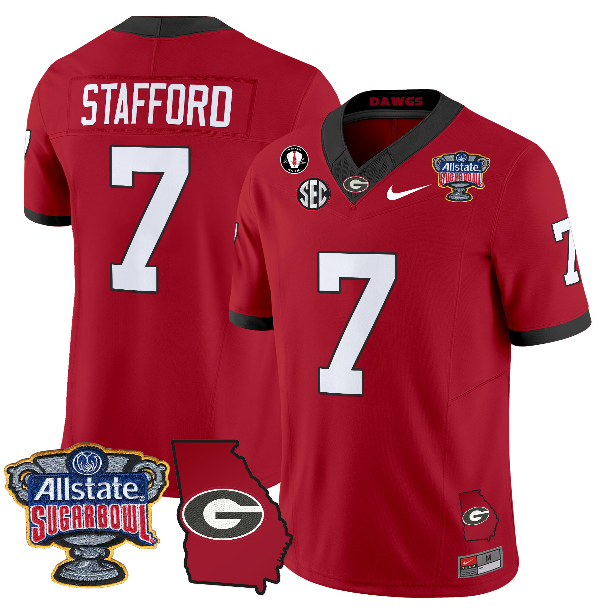 Men's Georgia Bulldogs 2024 Sugar Bowl & Georgia Map Patch Vapor Limited Jersey - All Stitched