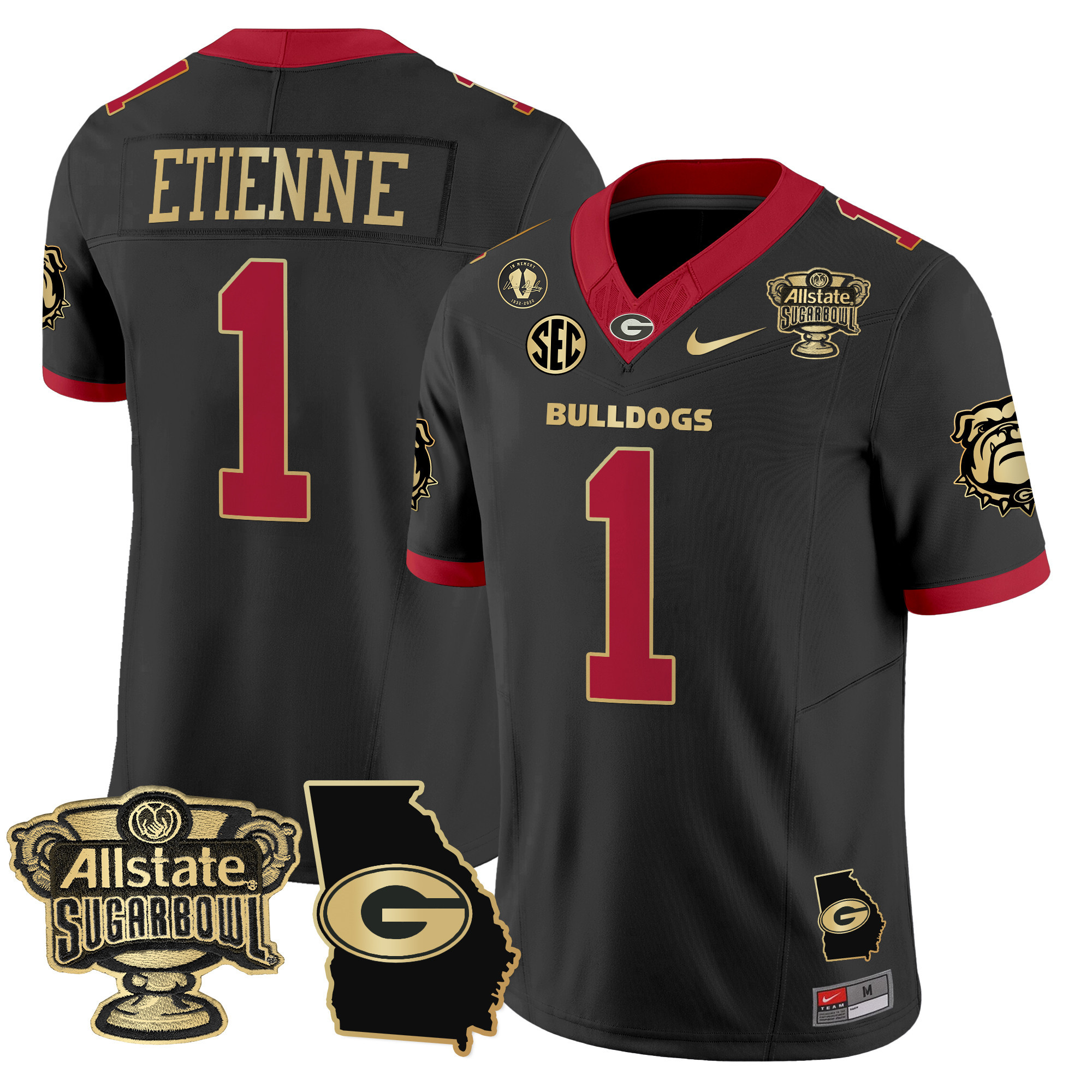 Men's Georgia Bulldogs 2024 Sugar Bowl & Georgia Map Patch Vapor Limited Jersey - All Stitched