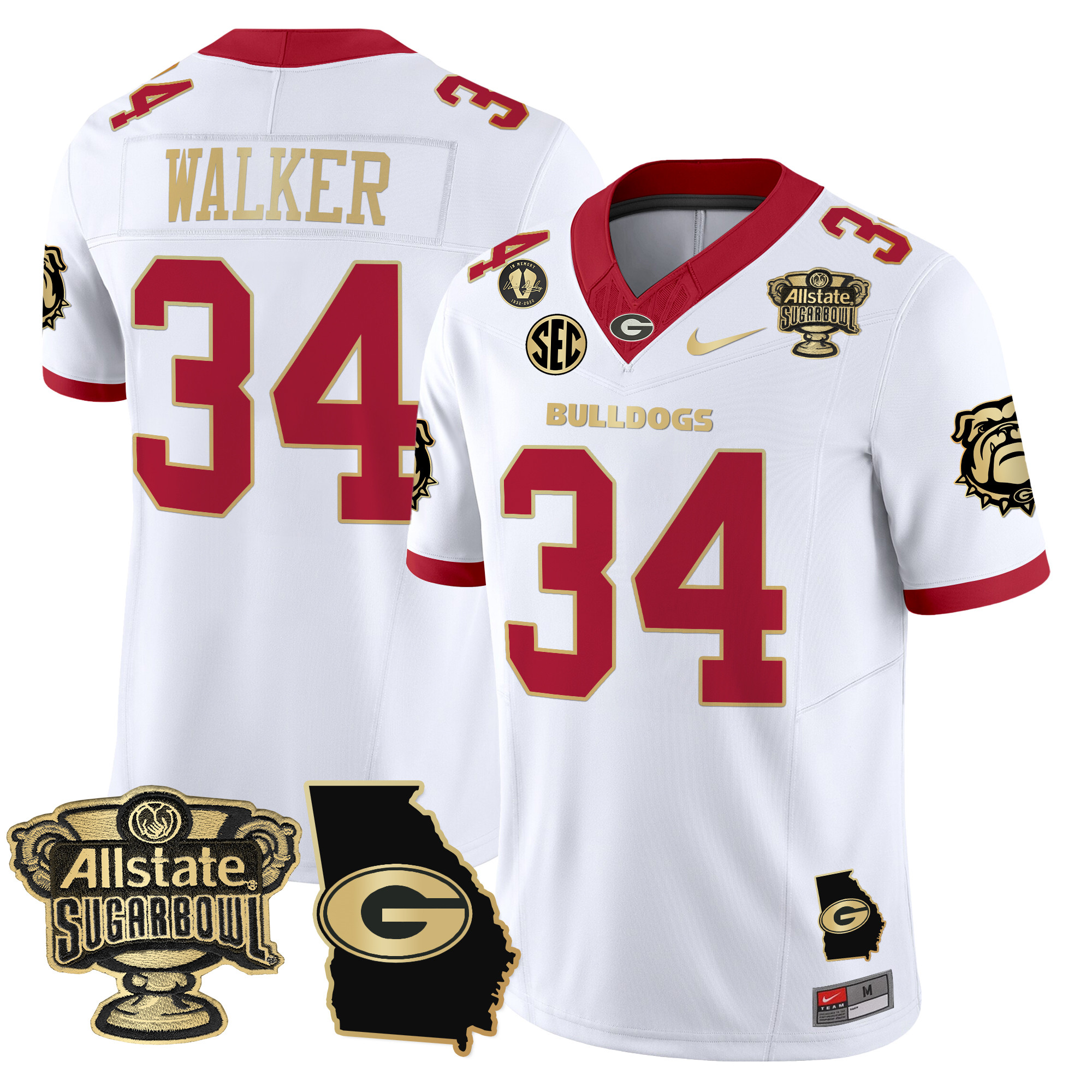 Men's Georgia Bulldogs 2024 Sugar Bowl & Georgia Map Patch Vapor Limited Jersey - All Stitched