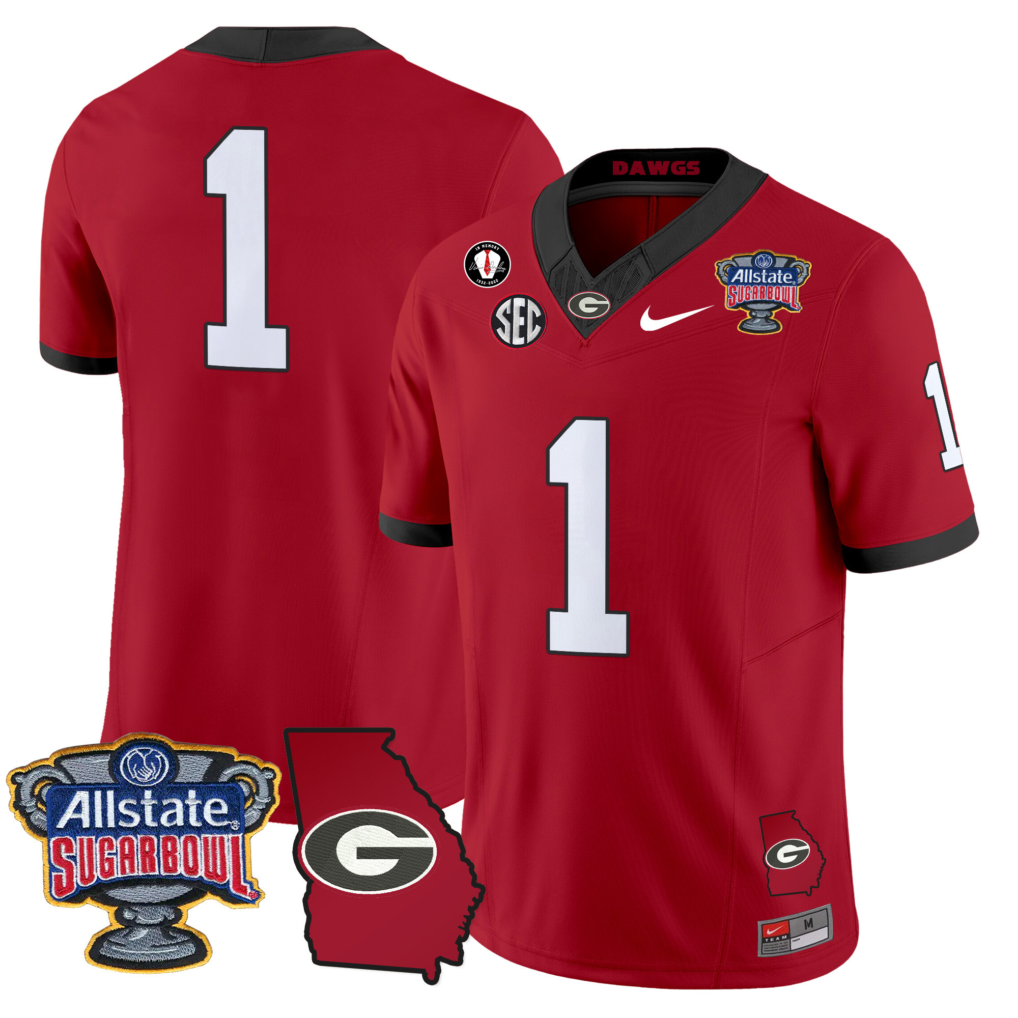 Men's Georgia Bulldogs 2024 Sugar Bowl & Georgia Map Patch Vapor Limited Jersey - All Stitched
