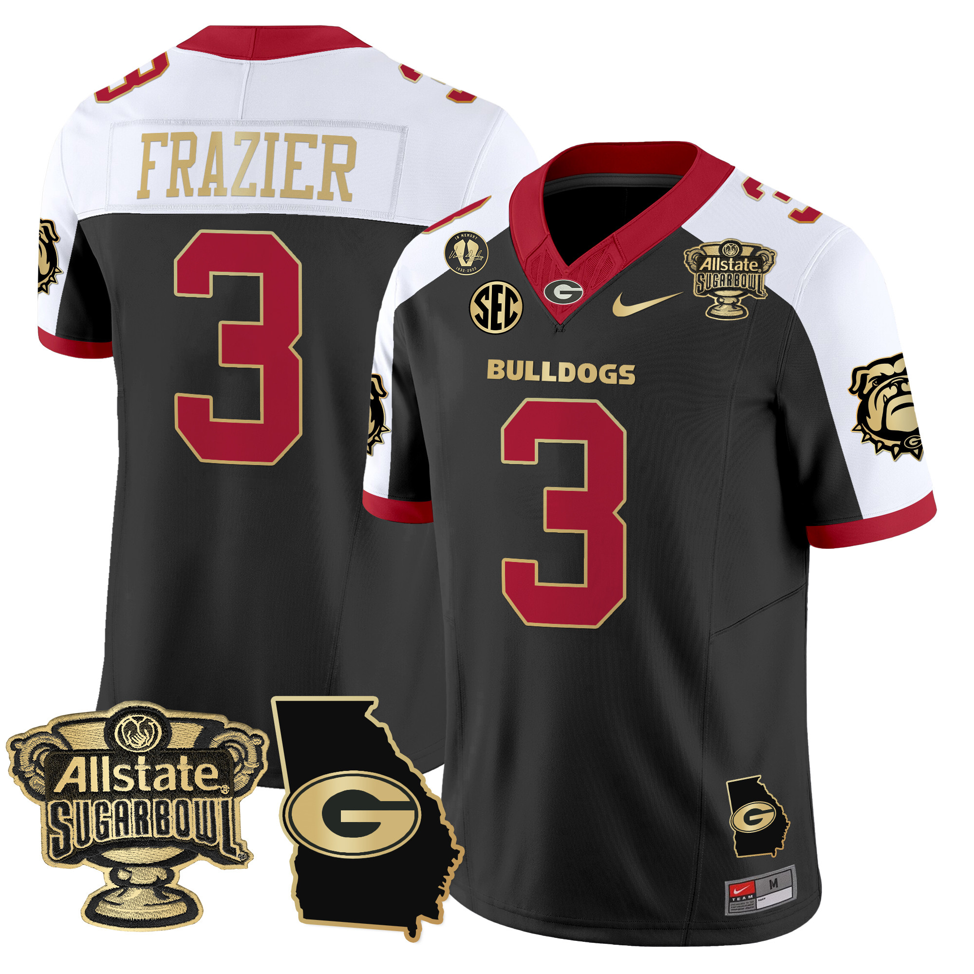 Men's Georgia Bulldogs 2024 Sugar Bowl & Georgia Map Patch Vapor Limited Jersey - All Stitched