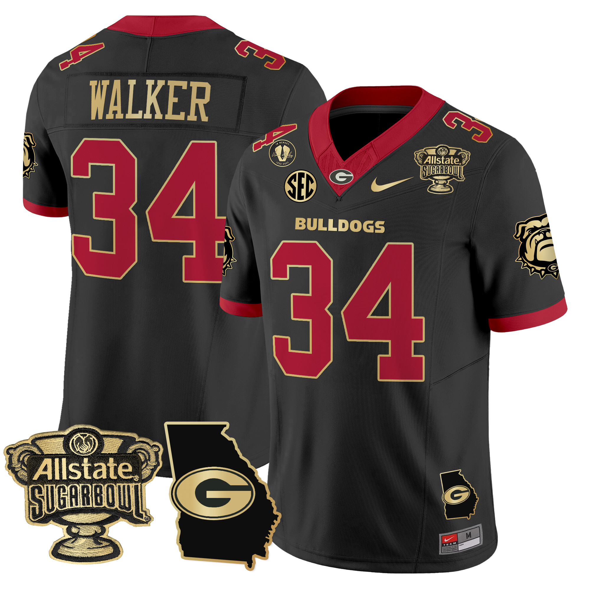 Men's Georgia Bulldogs 2024 Sugar Bowl & Georgia Map Patch Vapor Limited Jersey - All Stitched