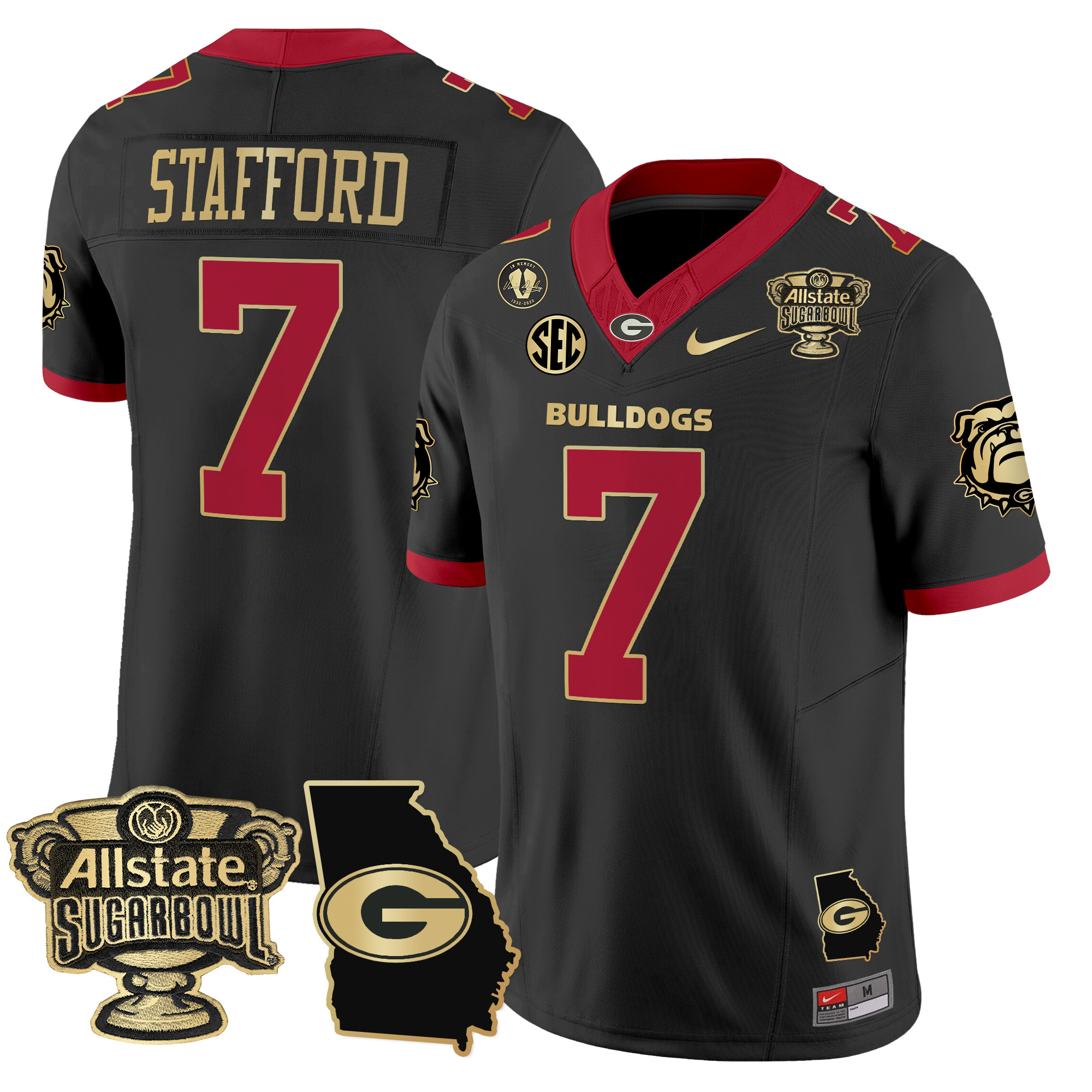Men's Georgia Bulldogs 2024 Sugar Bowl & Georgia Map Patch Vapor Limited Jersey - All Stitched