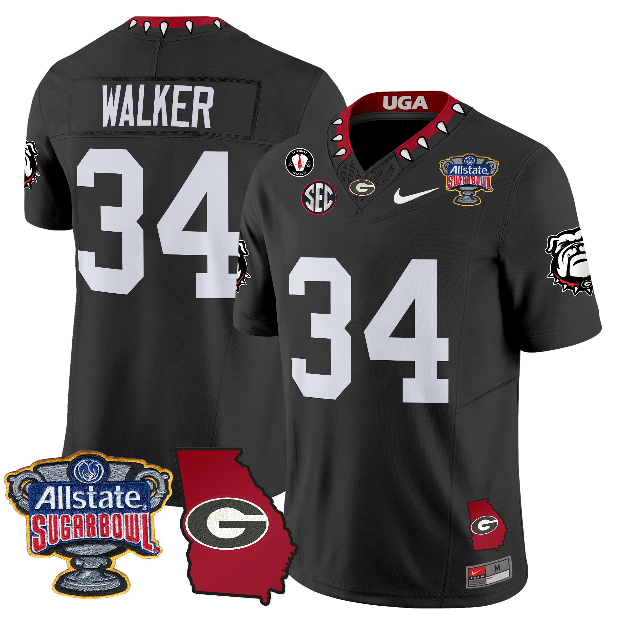 Men's Georgia Bulldogs 2024 Sugar Bowl & Georgia Map Patch Vapor Limited Jersey - All Stitched