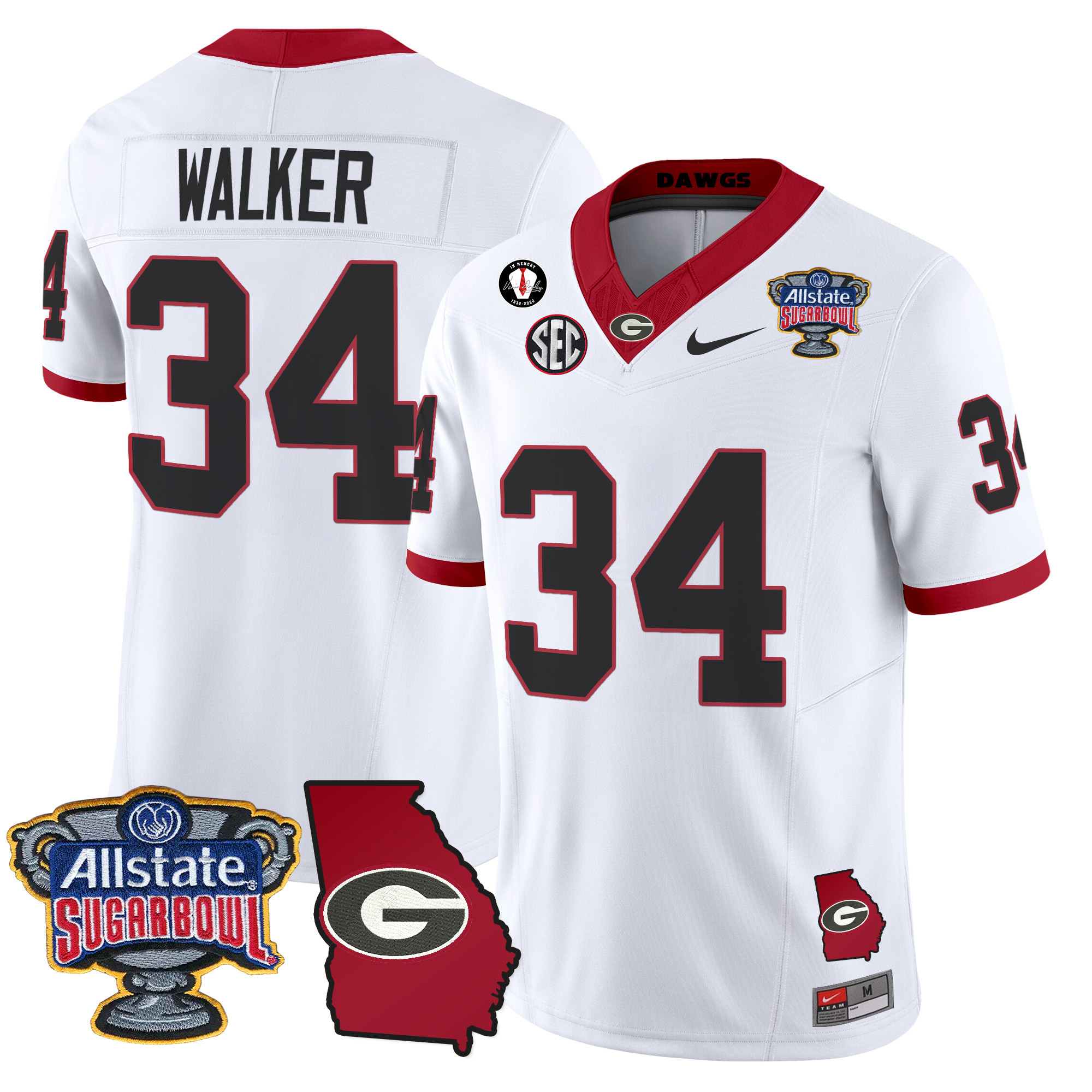Men's Georgia Bulldogs 2024 Sugar Bowl & Georgia Map Patch Vapor Limited Jersey - All Stitched