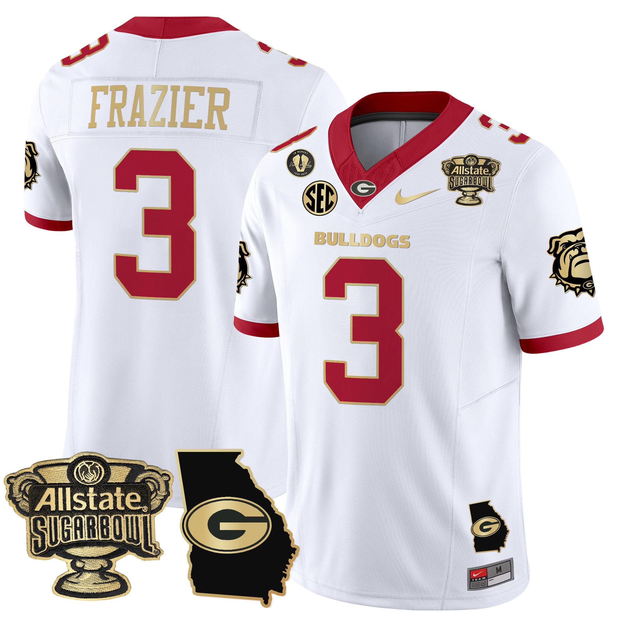 Men's Georgia Bulldogs 2024 Sugar Bowl & Georgia Map Patch Vapor Limited Jersey - All Stitched