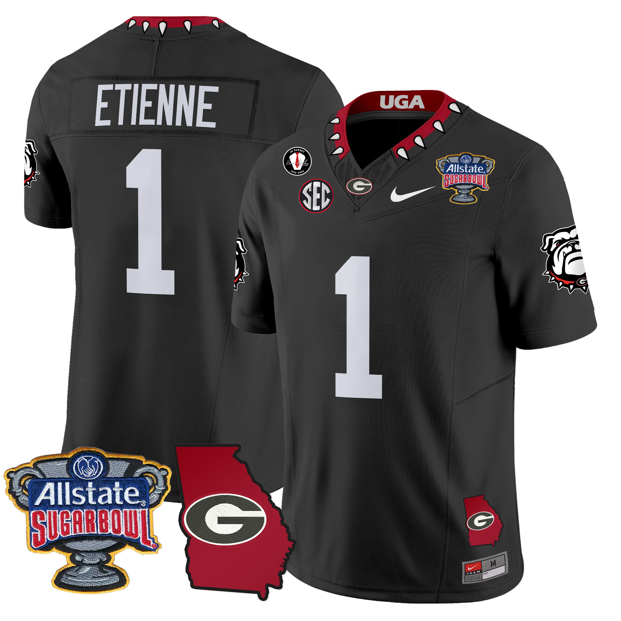 Men's Georgia Bulldogs 2024 Sugar Bowl & Georgia Map Patch Vapor Limited Jersey - All Stitched
