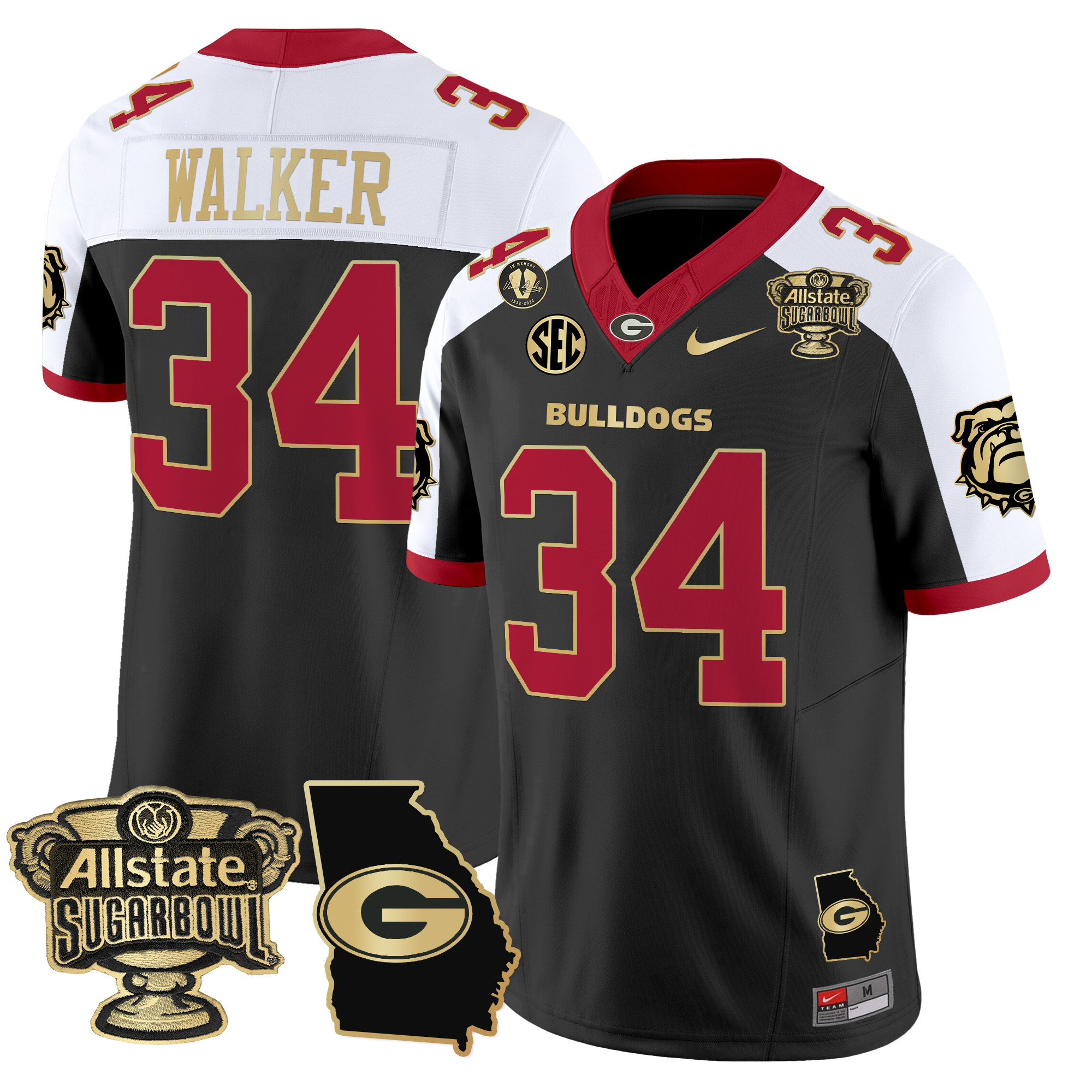 Men's Georgia Bulldogs 2024 Sugar Bowl & Georgia Map Patch Vapor Limited Jersey - All Stitched