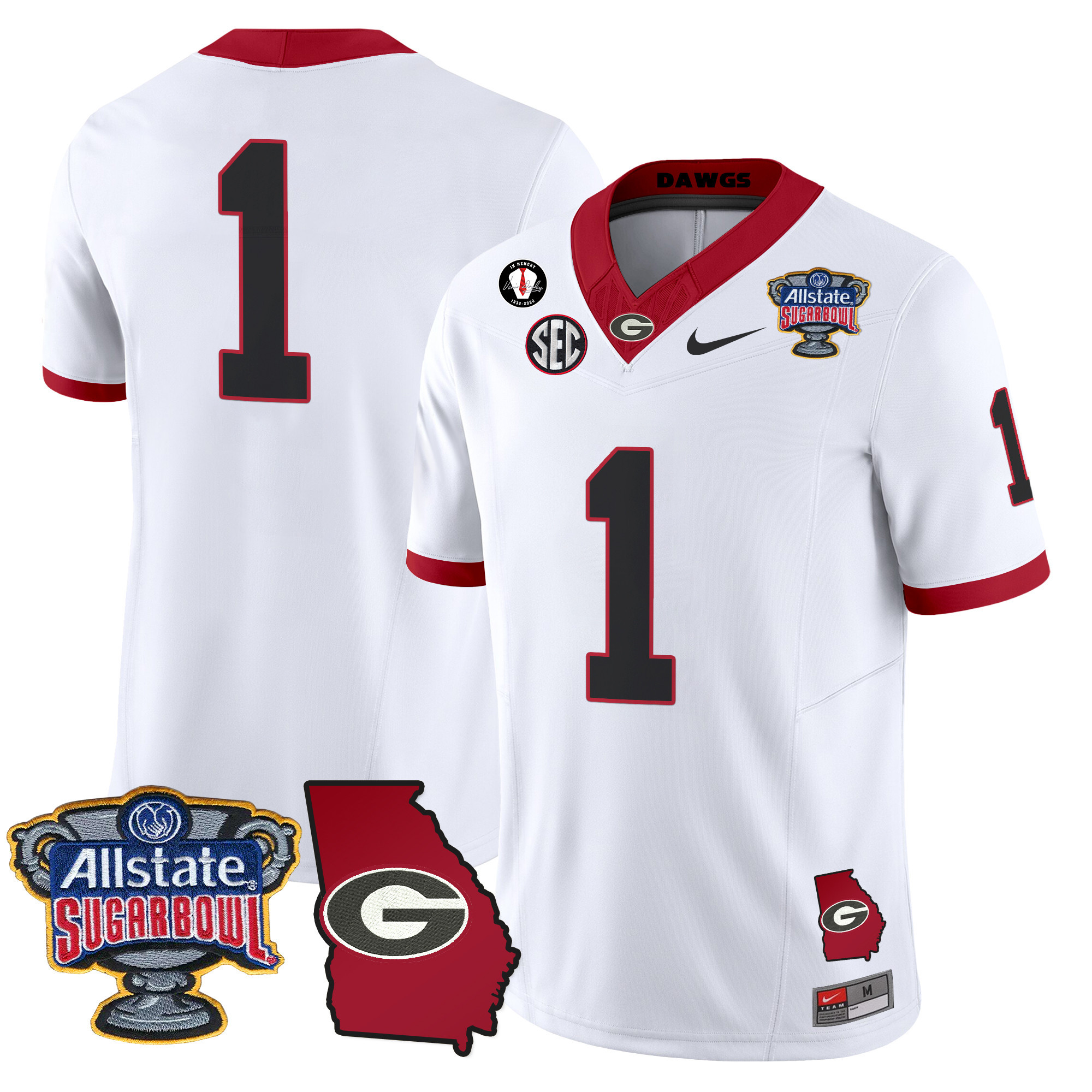 Men's Georgia Bulldogs 2024 Sugar Bowl & Georgia Map Patch Vapor Limited Jersey - All Stitched