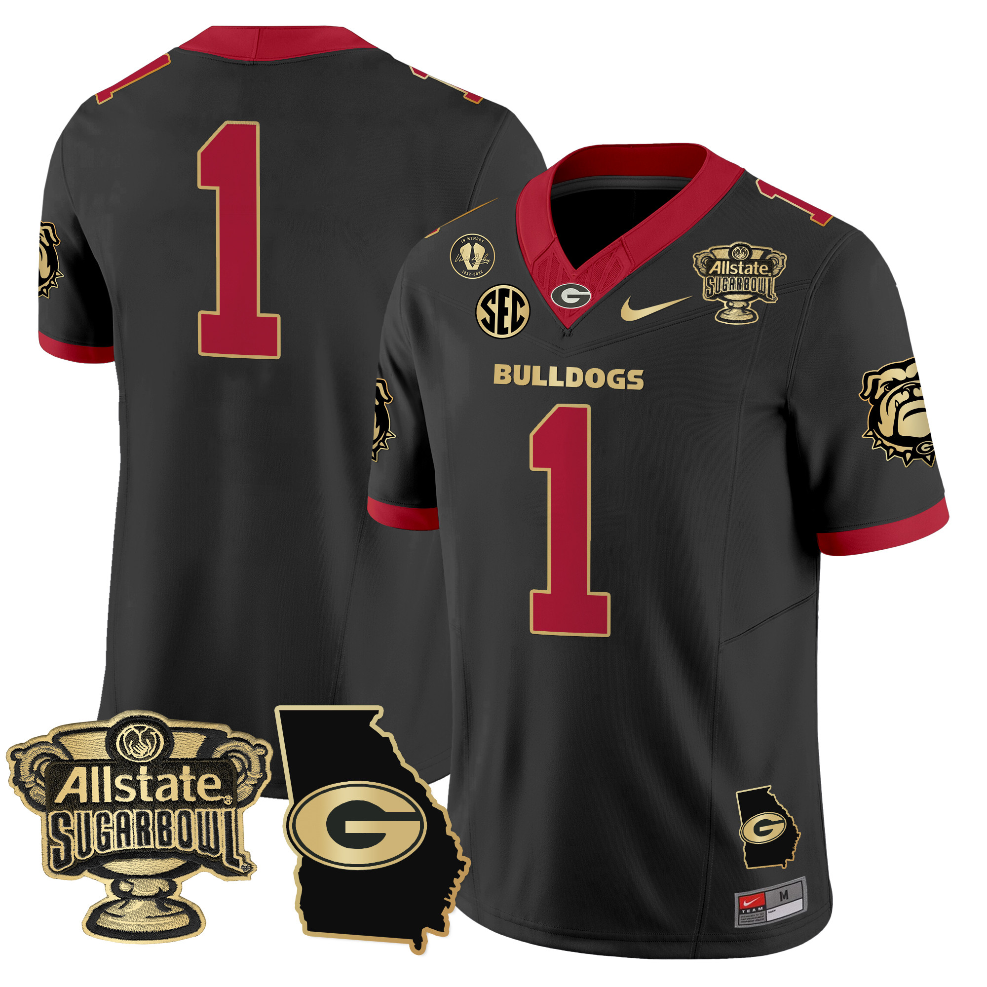 Men's Georgia Bulldogs 2024 Sugar Bowl & Georgia Map Patch Vapor Limited Jersey - All Stitched